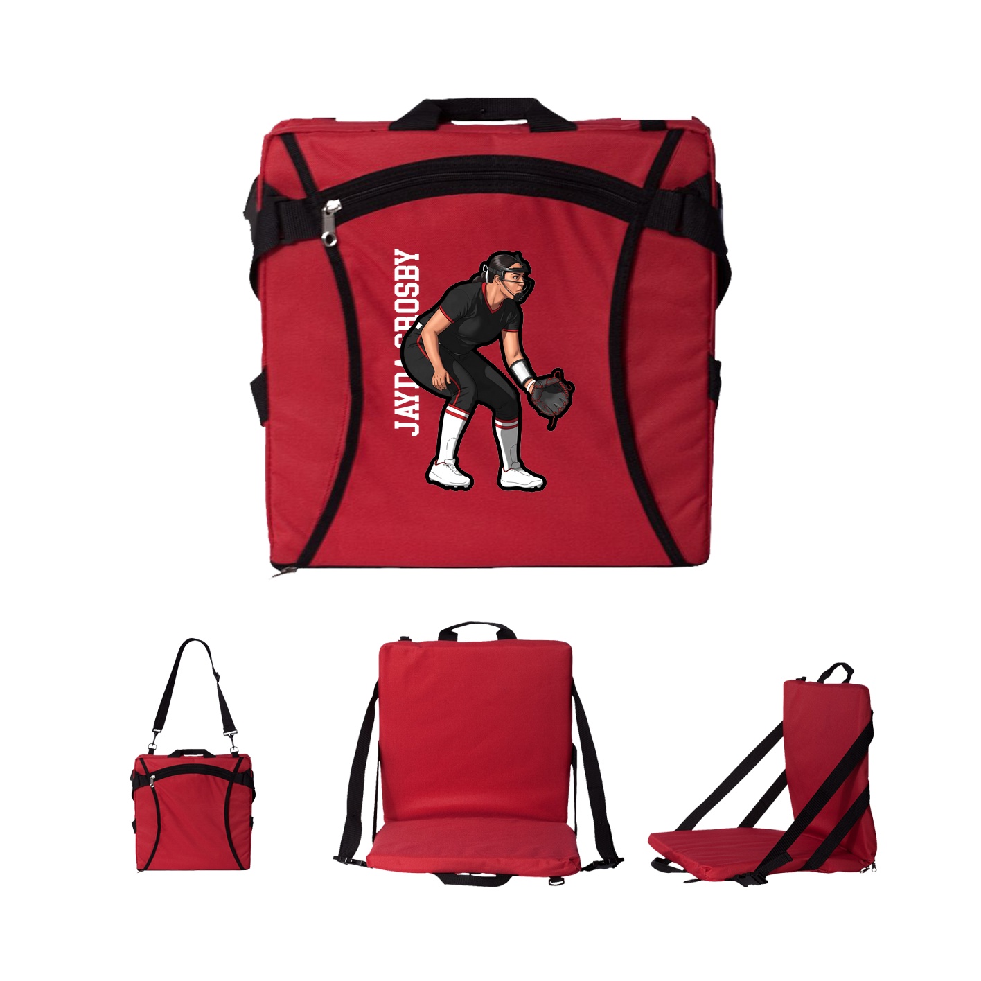 Folding Stadium Seat — Name Vertical in Red