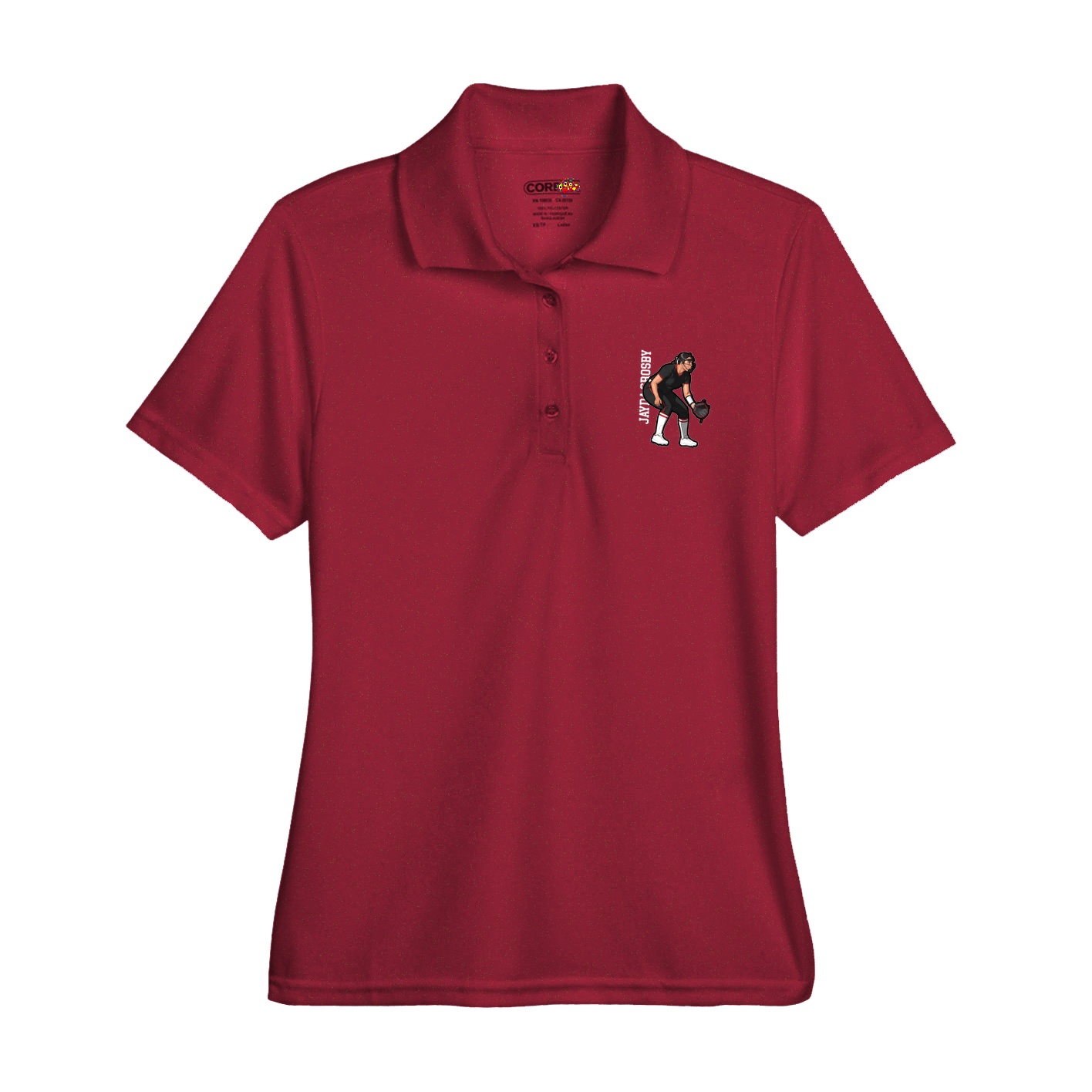 Womens Performance Polo — Name Vertical in Red