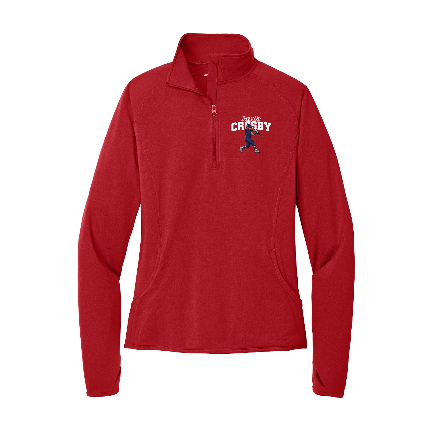 Women's Q-Zip Pullover — Name Arch in Red