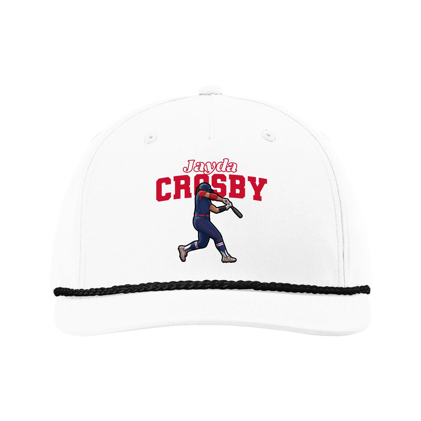 Five-Panel Classic Rope Cap — Name Arch in White