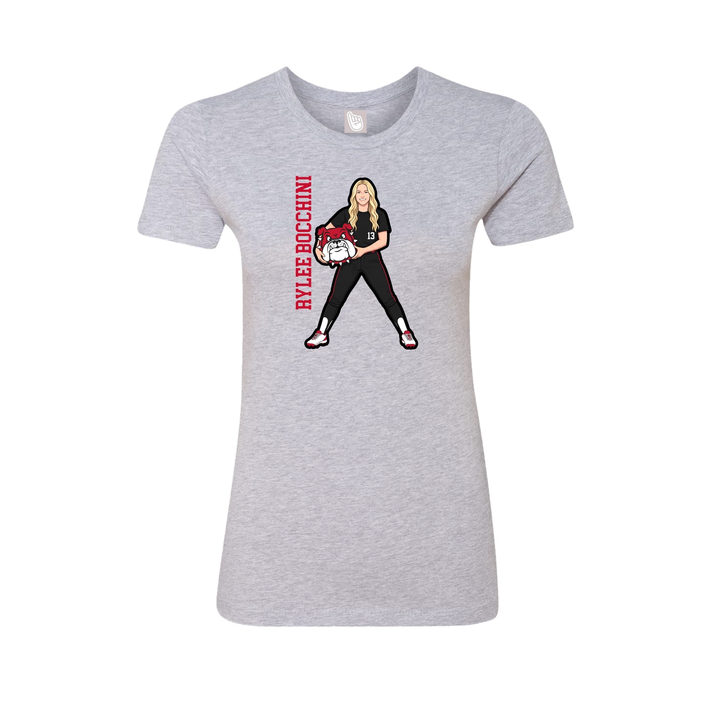 Fitted Women's Tee — Name Vertical in Grey