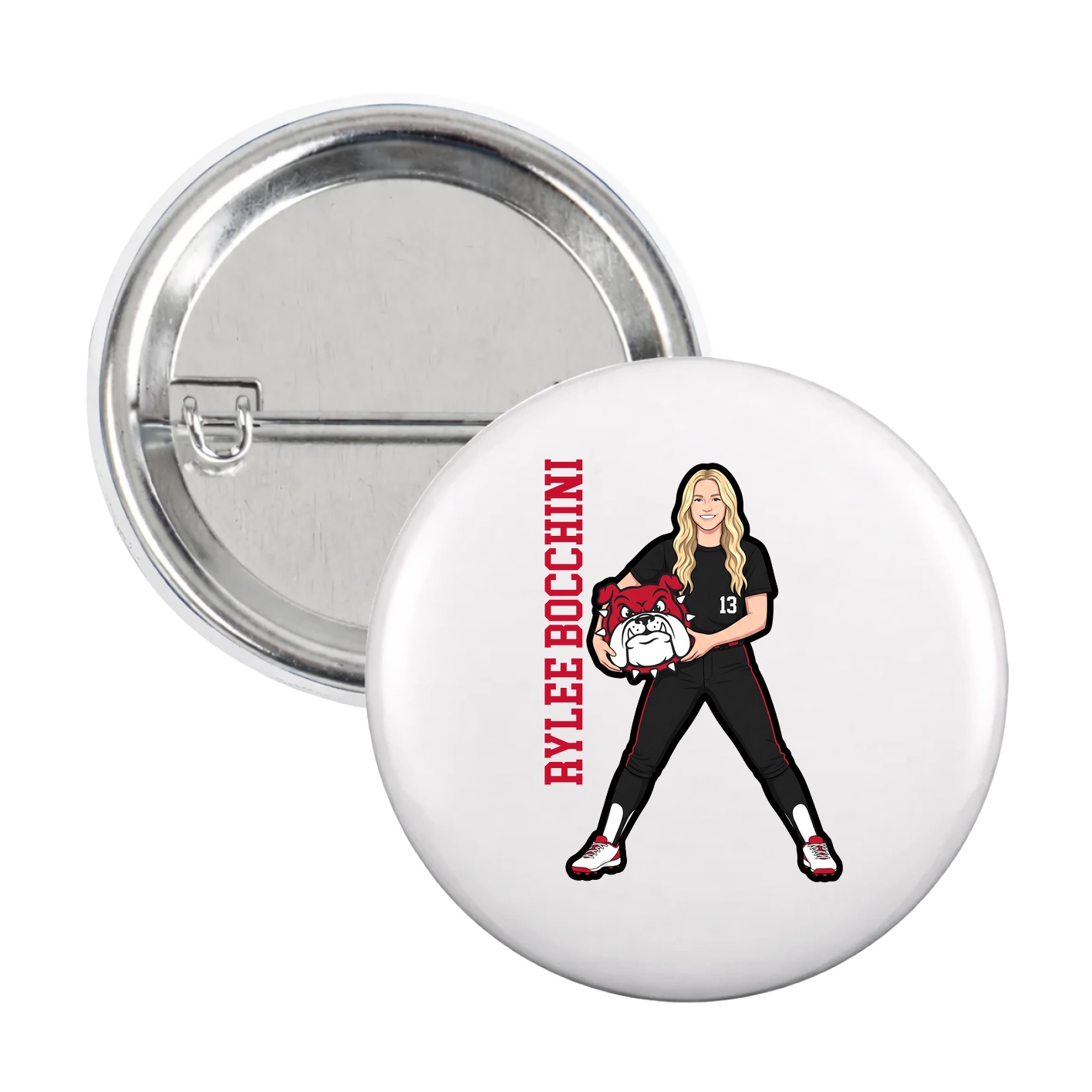 Game Day Button — Name Vertical in White