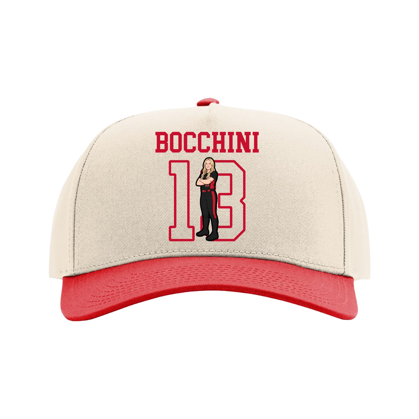 Full Fabric Five-Panel Champ Cap — Shirsey in Cream/Red