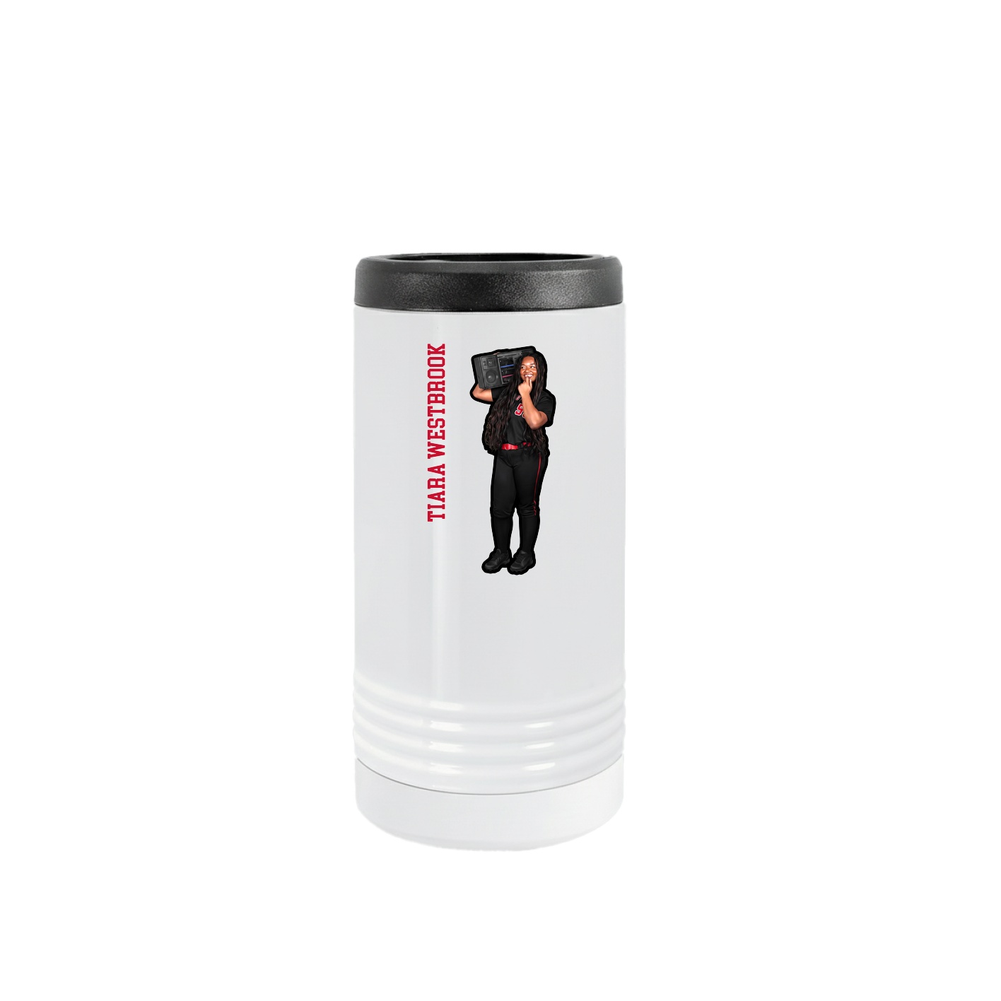 Slim Beverage Holder — Name Vertical in White