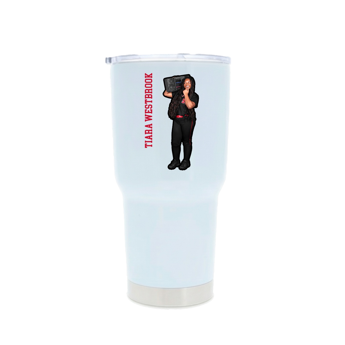 30oz Stainless Steel Tumbler — Name Vertical in White