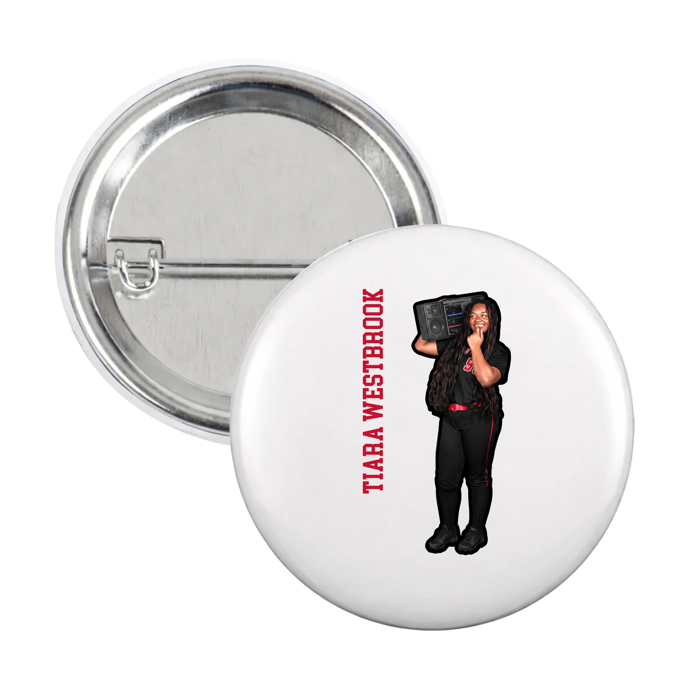 Game Day Button — Name Vertical in White
