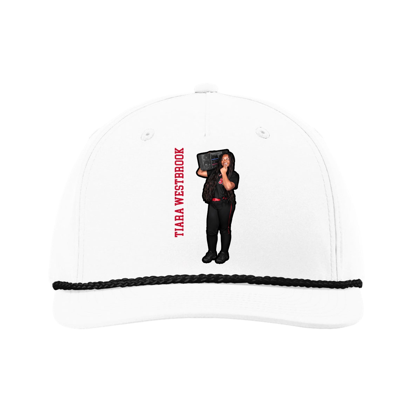 Five-Panel Classic Rope Cap — Name Vertical in White