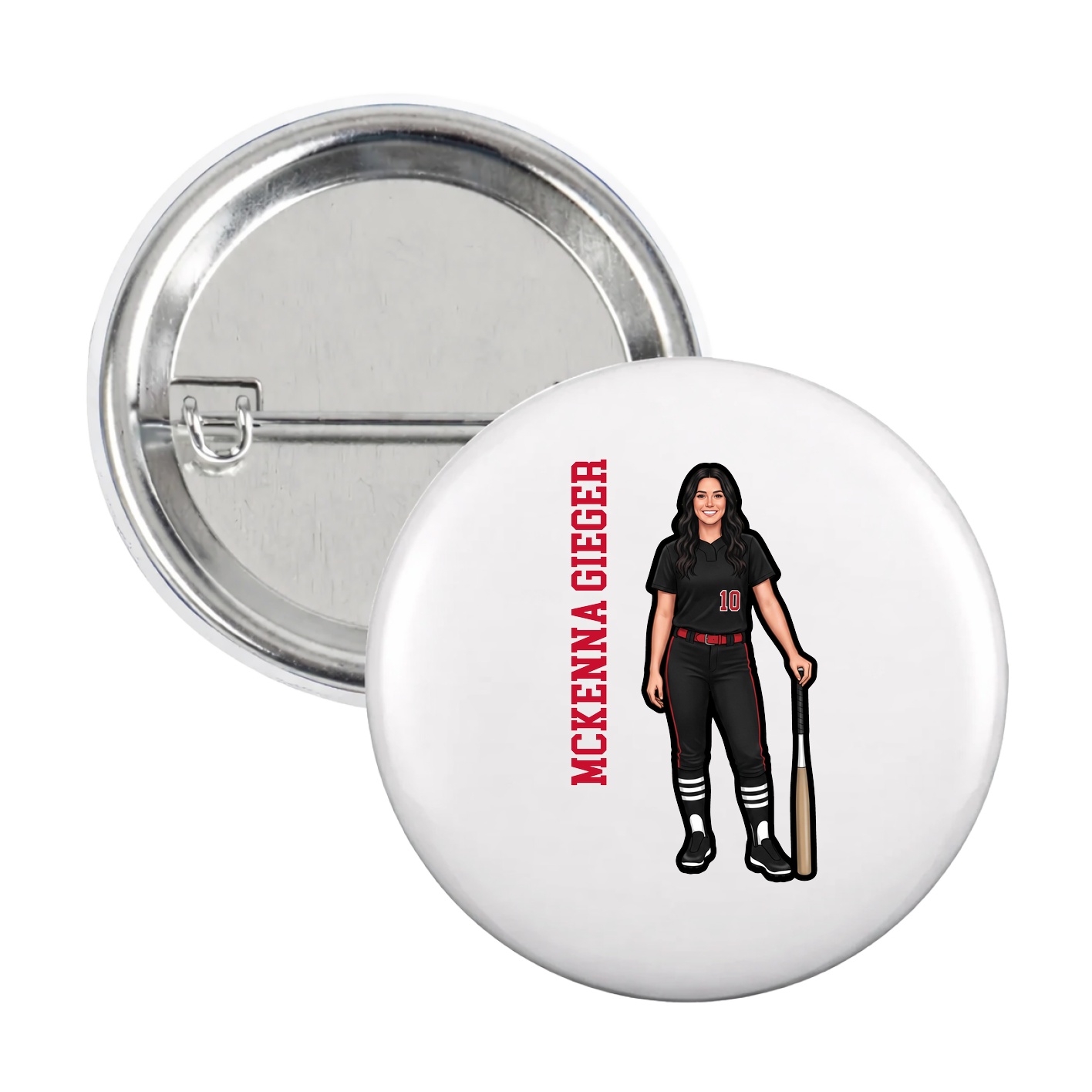 Game Day Button — Name Vertical in White