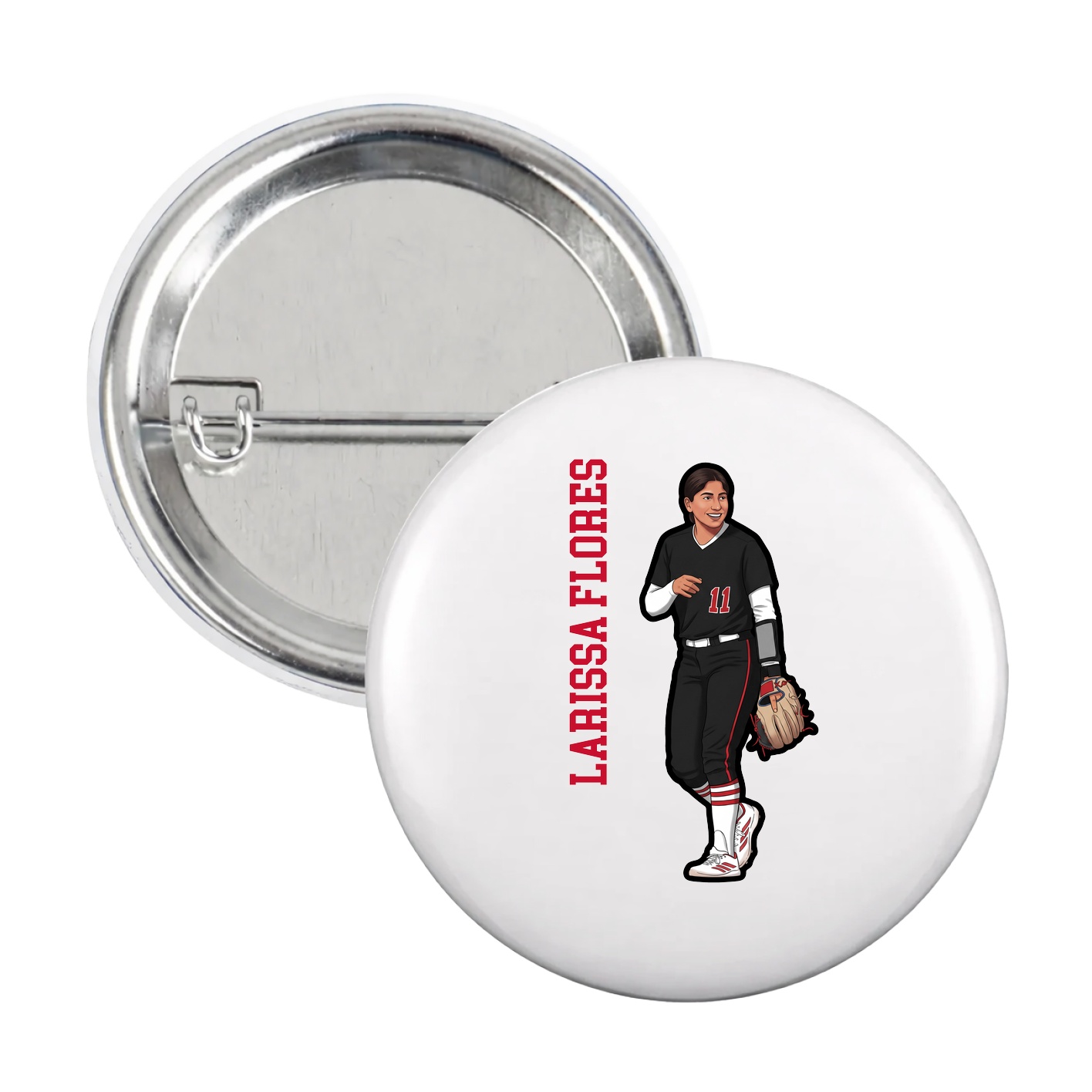 Game Day Button — Name Vertical in White