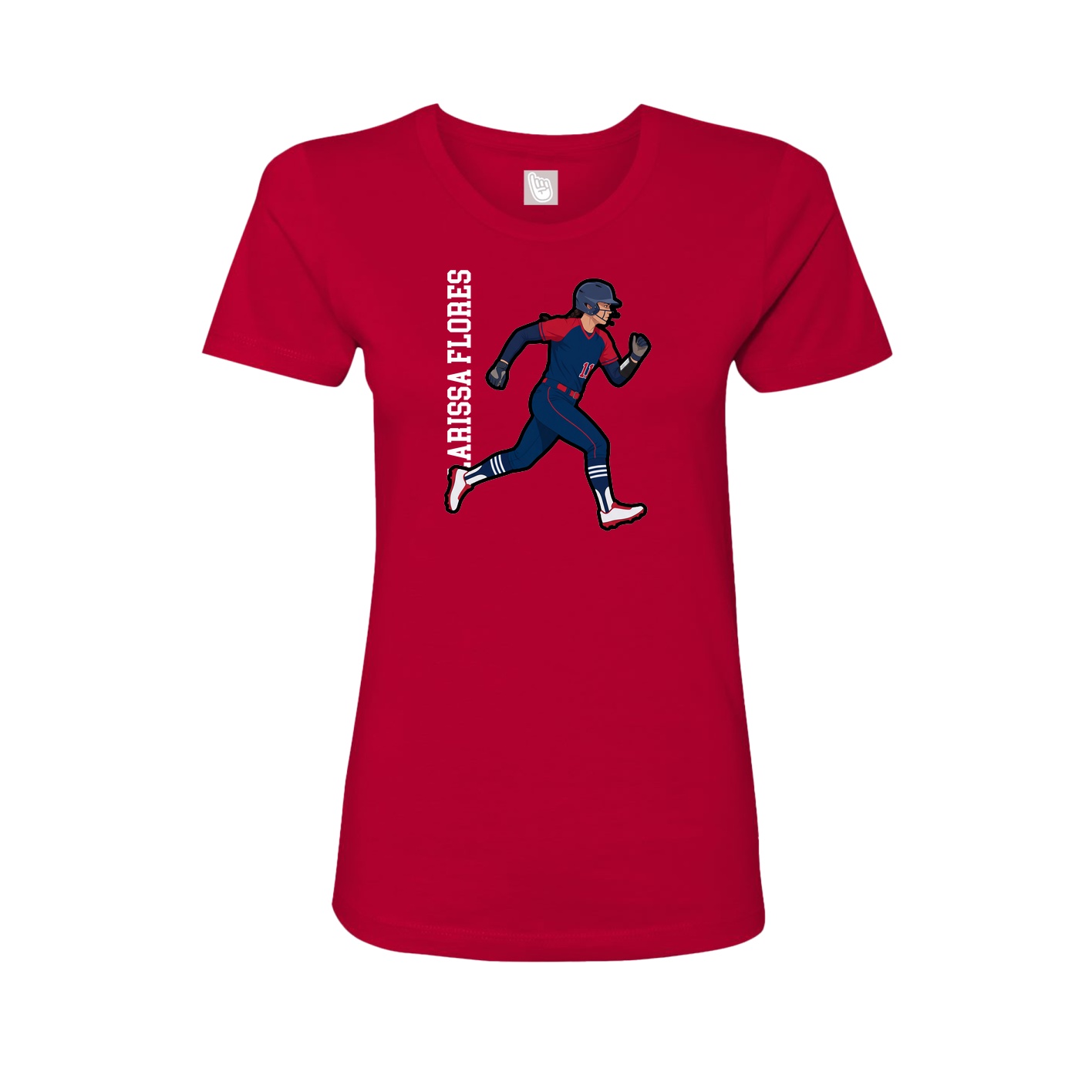 Fitted Women's Tee — Name Vertical in Red
