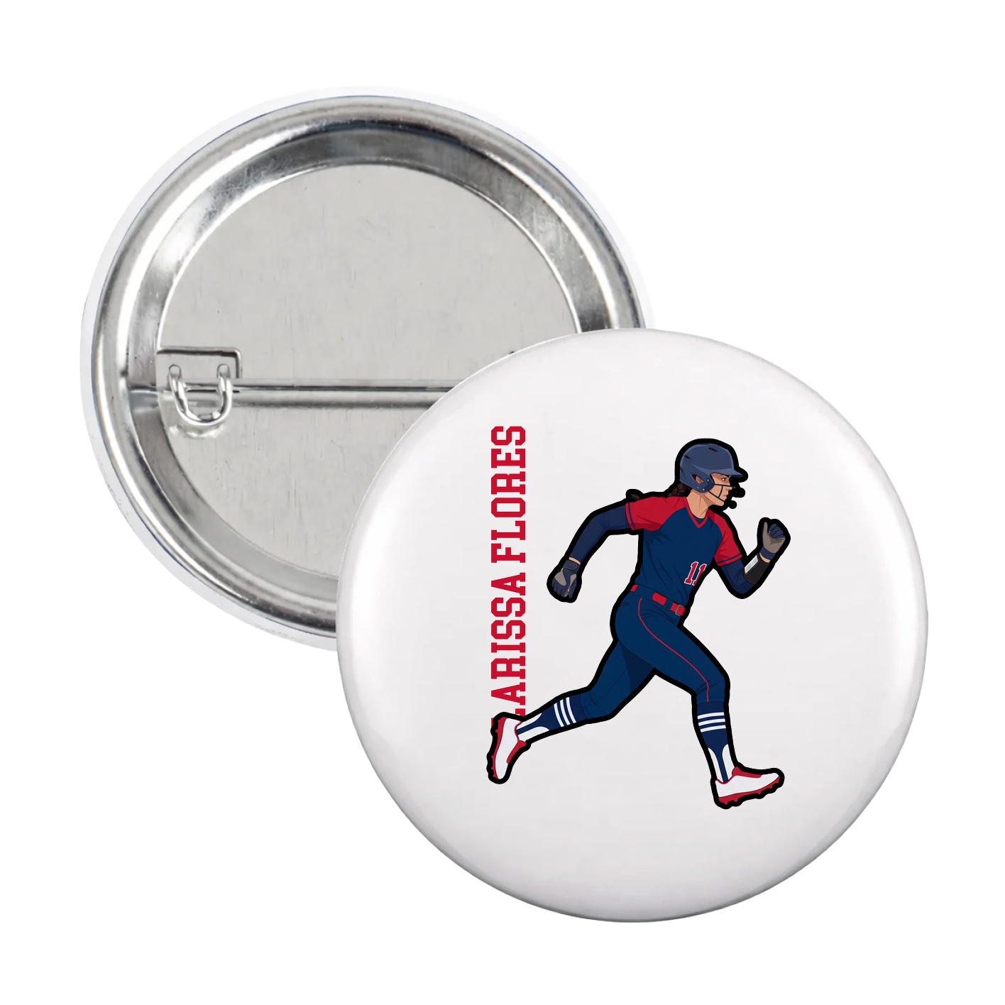 Game Day Button — Name Vertical in White