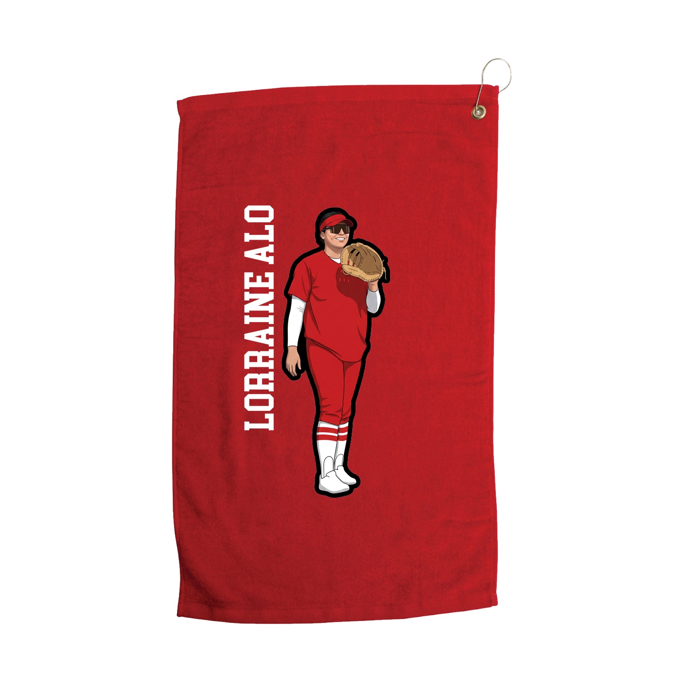 Golf Towel — Name Vertical in Red