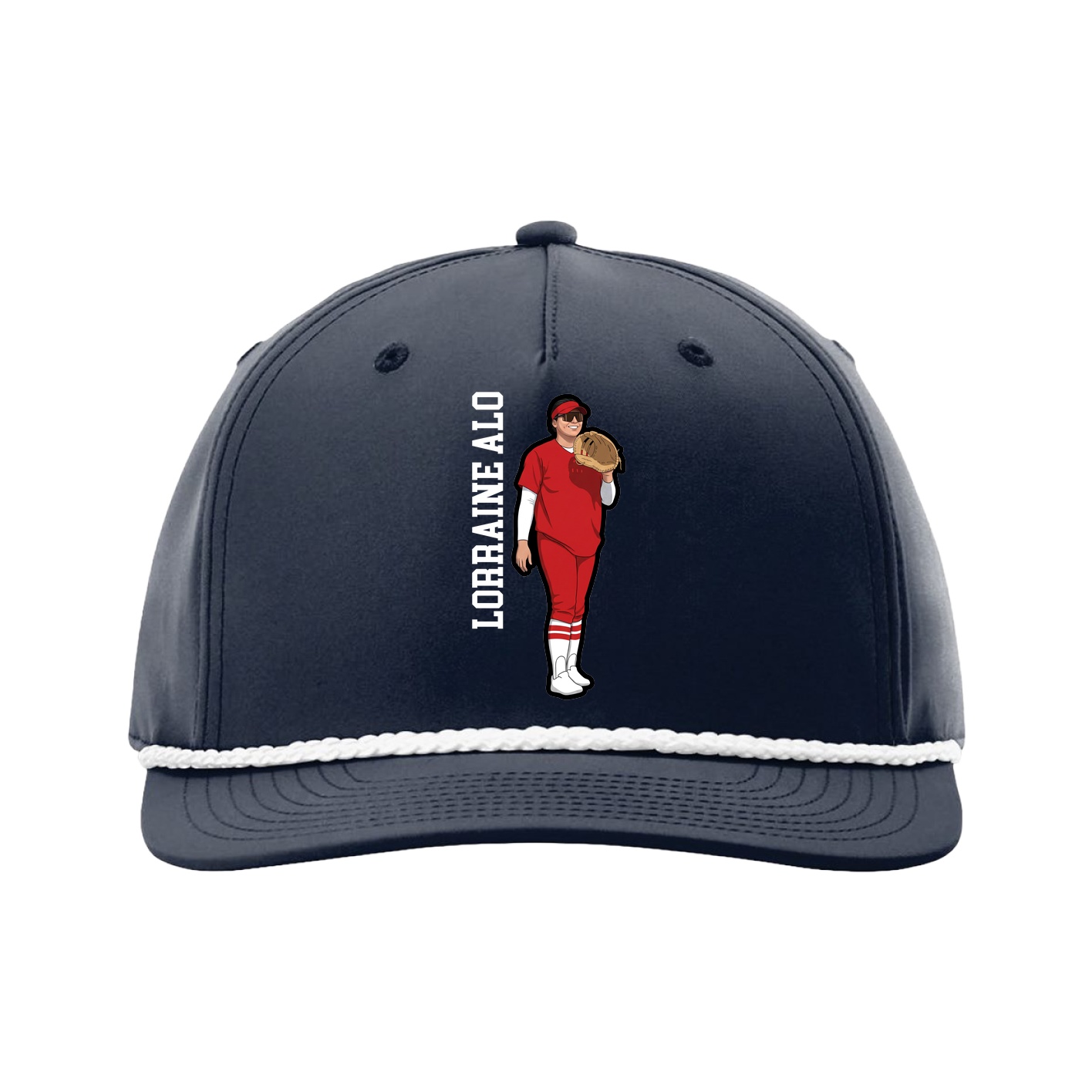 Five-Panel Classic Rope Cap — Name Vertical in Navy