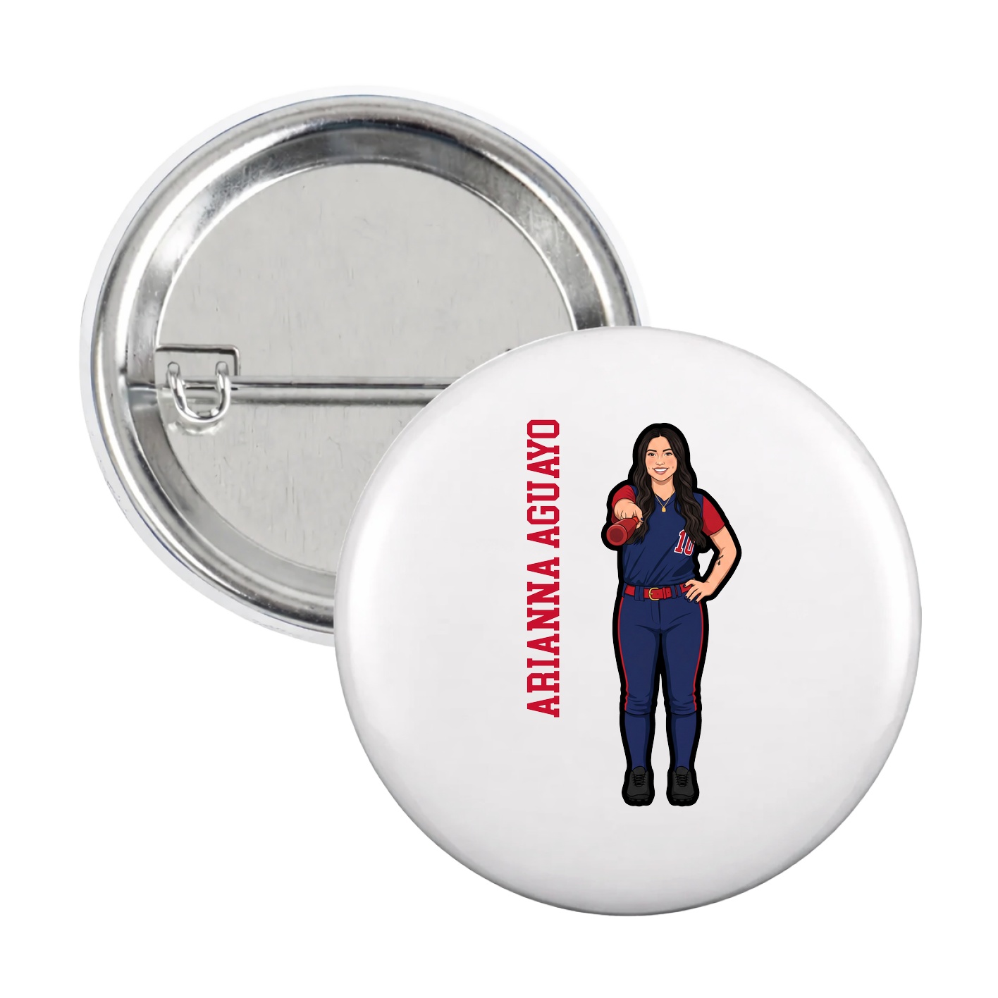 Game Day Button — Name Vertical in White