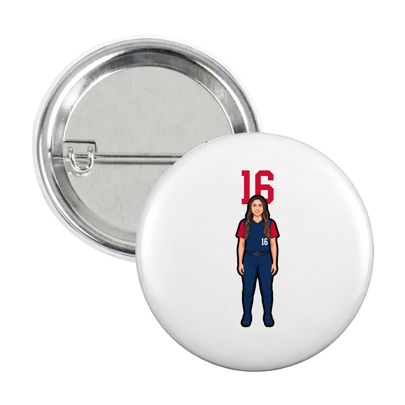 Game Day Button — Number Top in White
