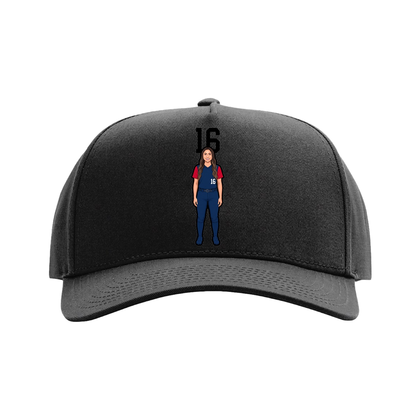 Full Fabric Five-Panel Champ Cap — Number Top in Black
