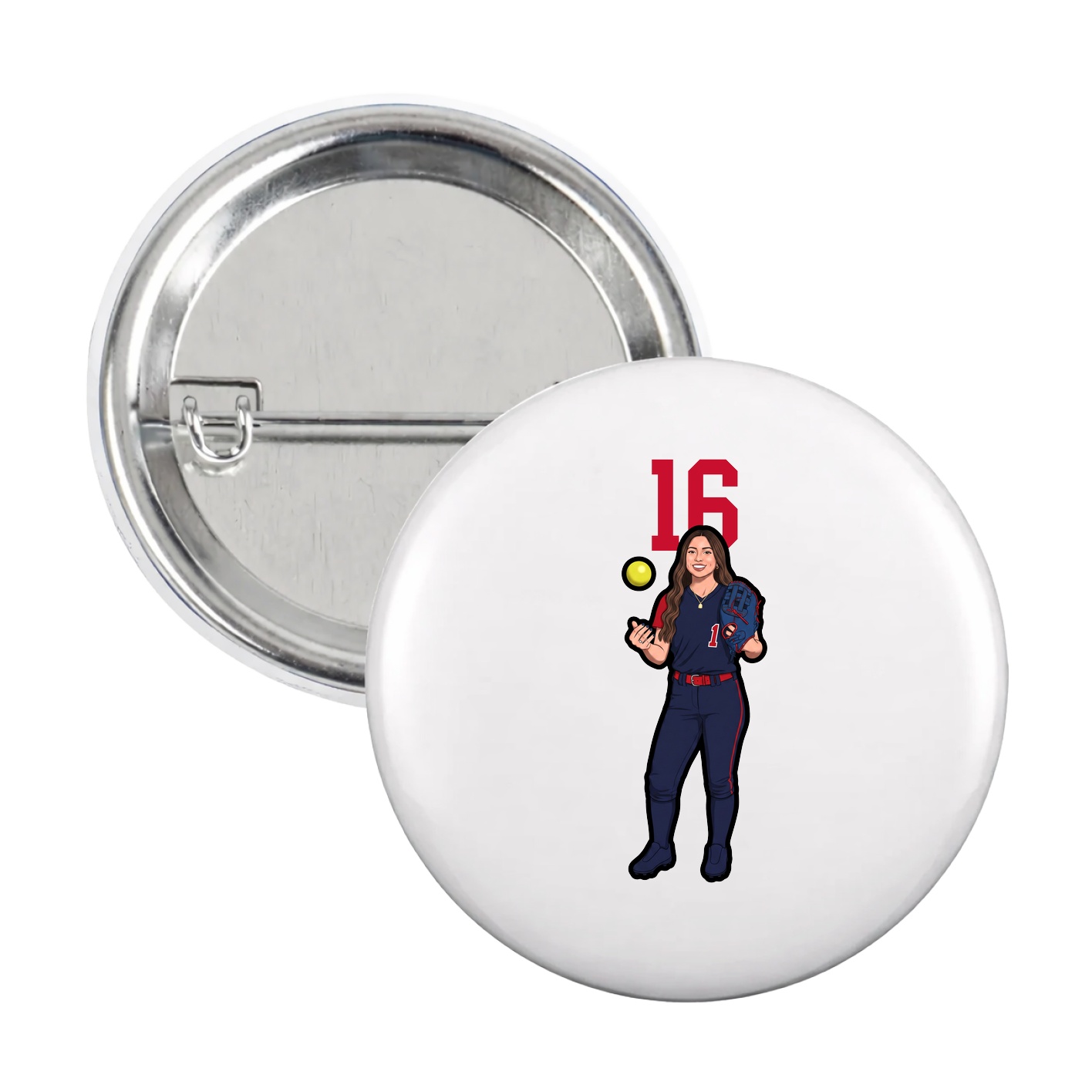 Game Day Button — Number Top in White