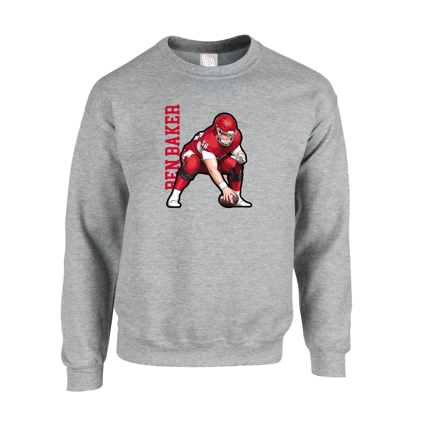 Fleece Crew — Name Vertical in Grey