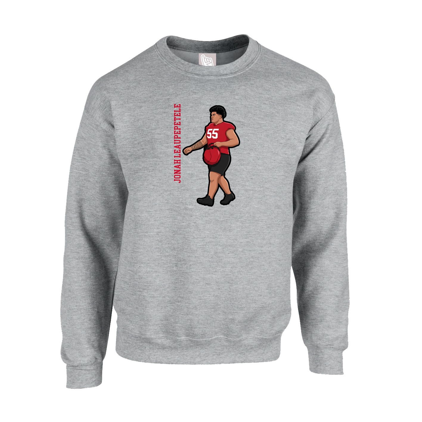 Fleece Crew — Name Vertical in Grey