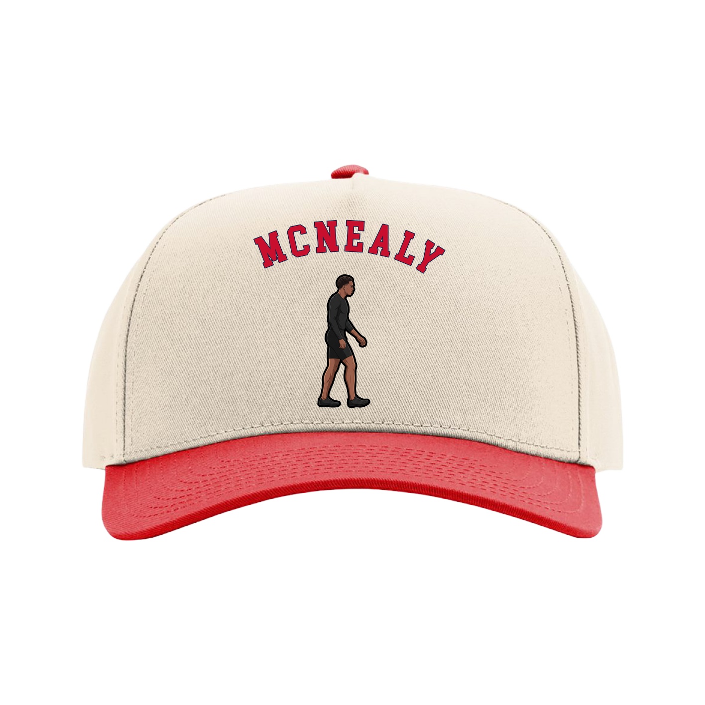 Full Fabric Five-Panel Champ Cap — Shirsey Arch in Cream/Red
