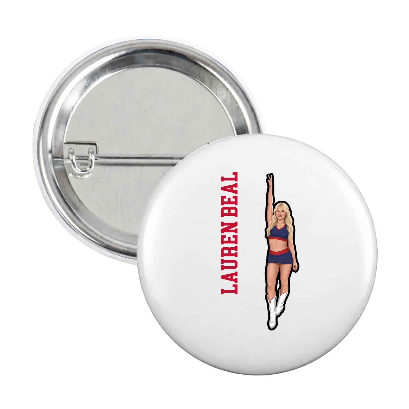 Game Day Button — Name Vertical in White