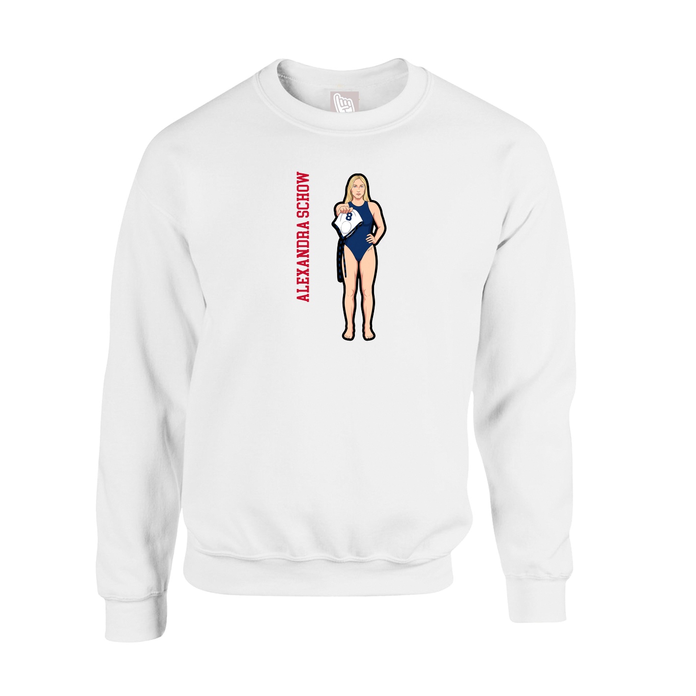 Fleece Crew — Name Vertical in White