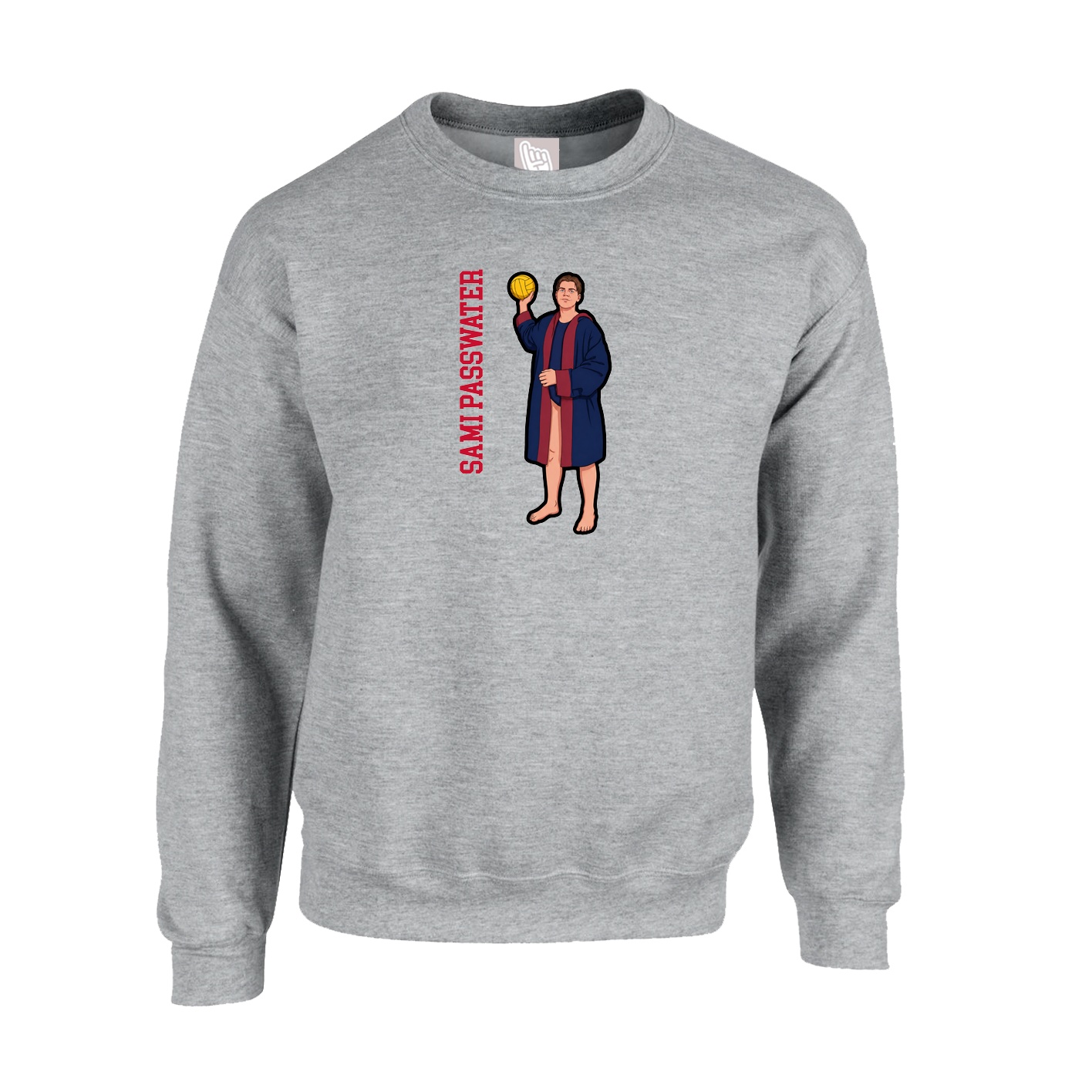 Fleece Crew — Name Vertical in Grey