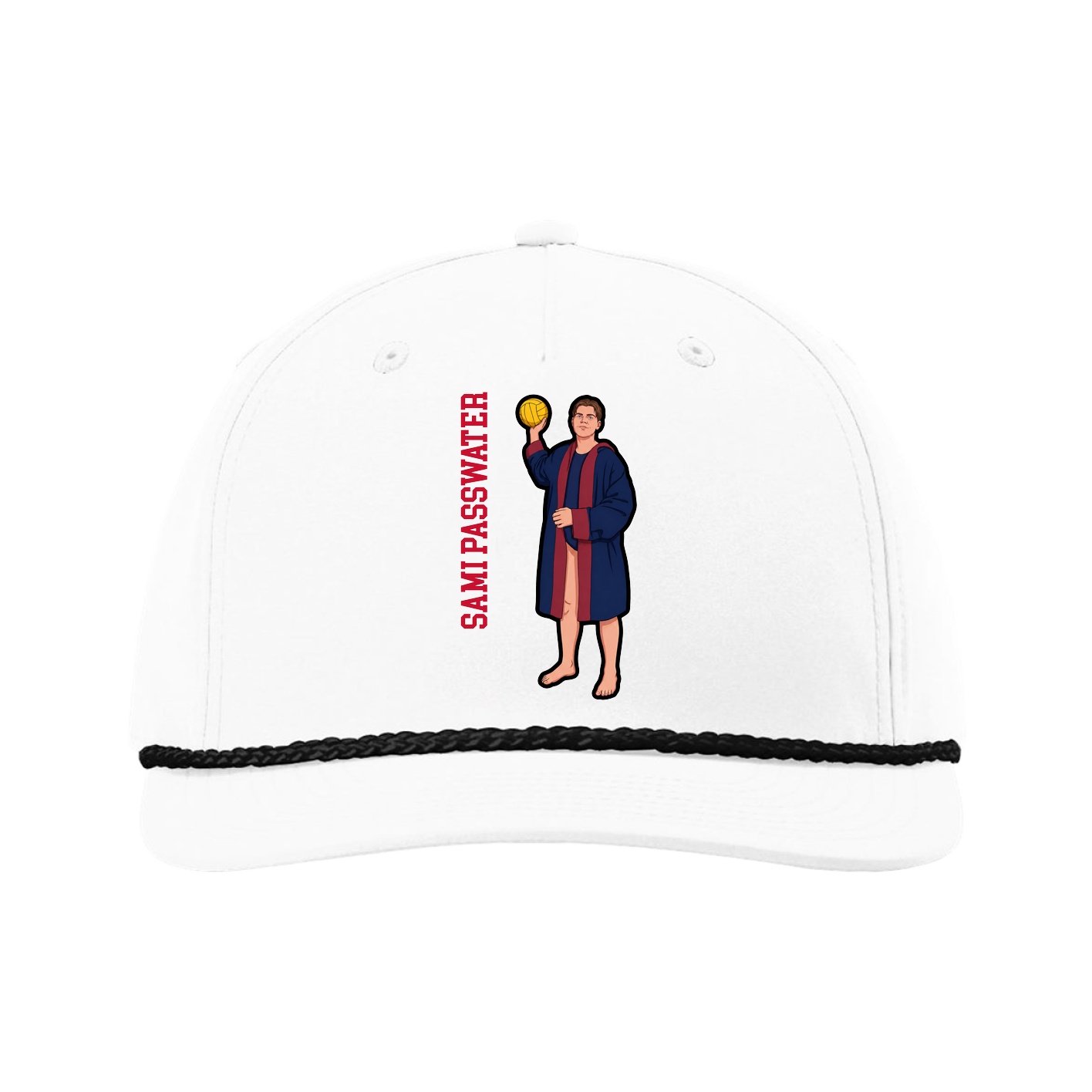 Five-Panel Classic Rope Cap — Name Vertical in White