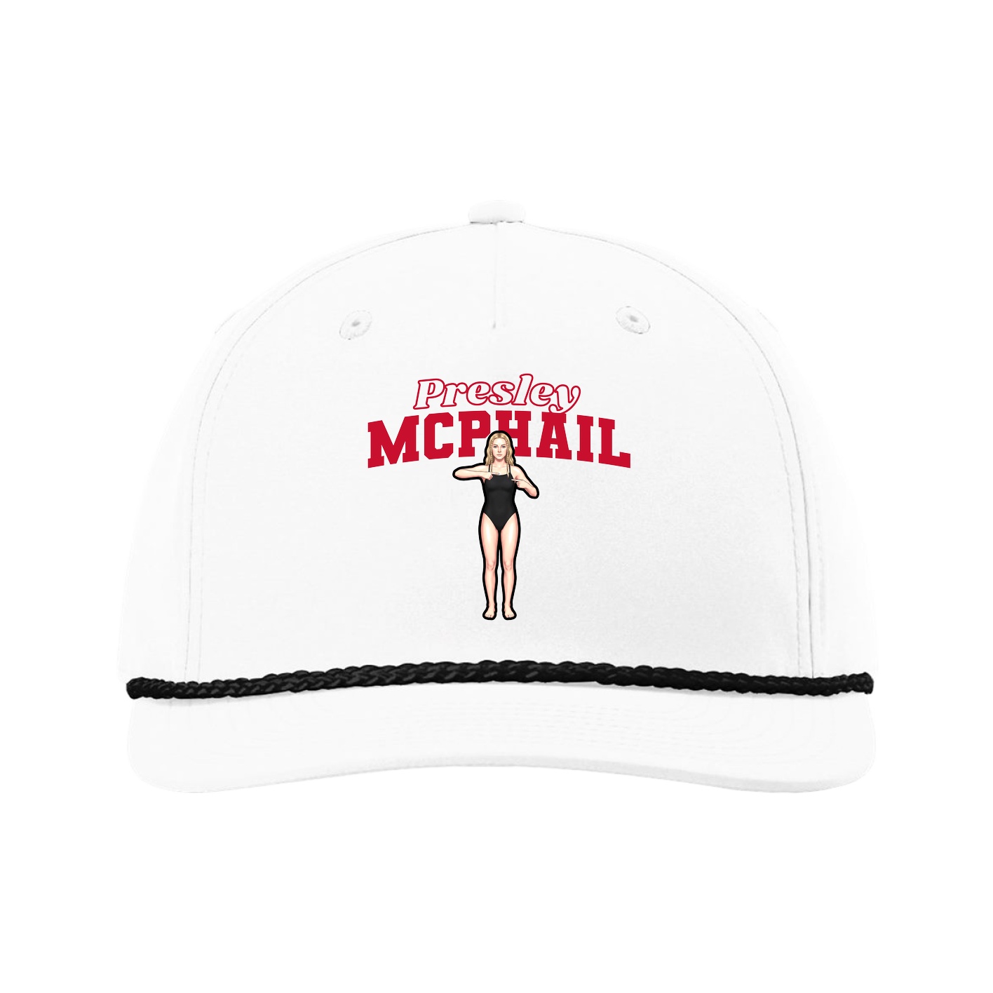 Five-Panel Classic Rope Cap — Name Arch in White