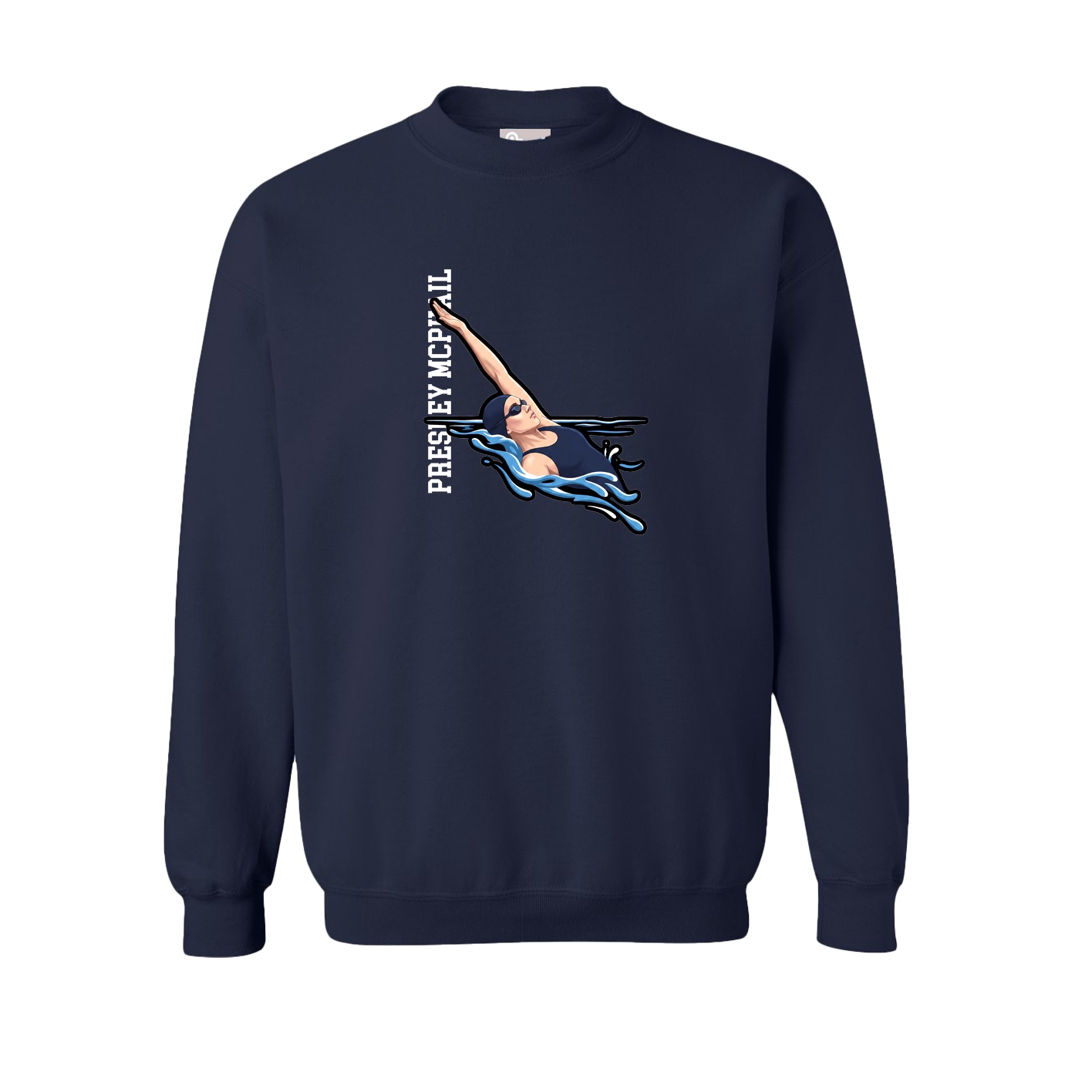 Fleece Crew — Name Vertical in Navy
