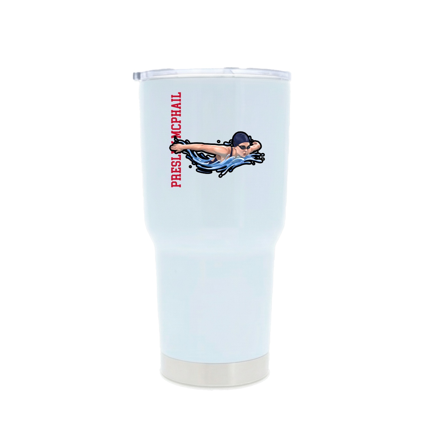 30oz Stainless Steel Tumbler — Name Vertical in White