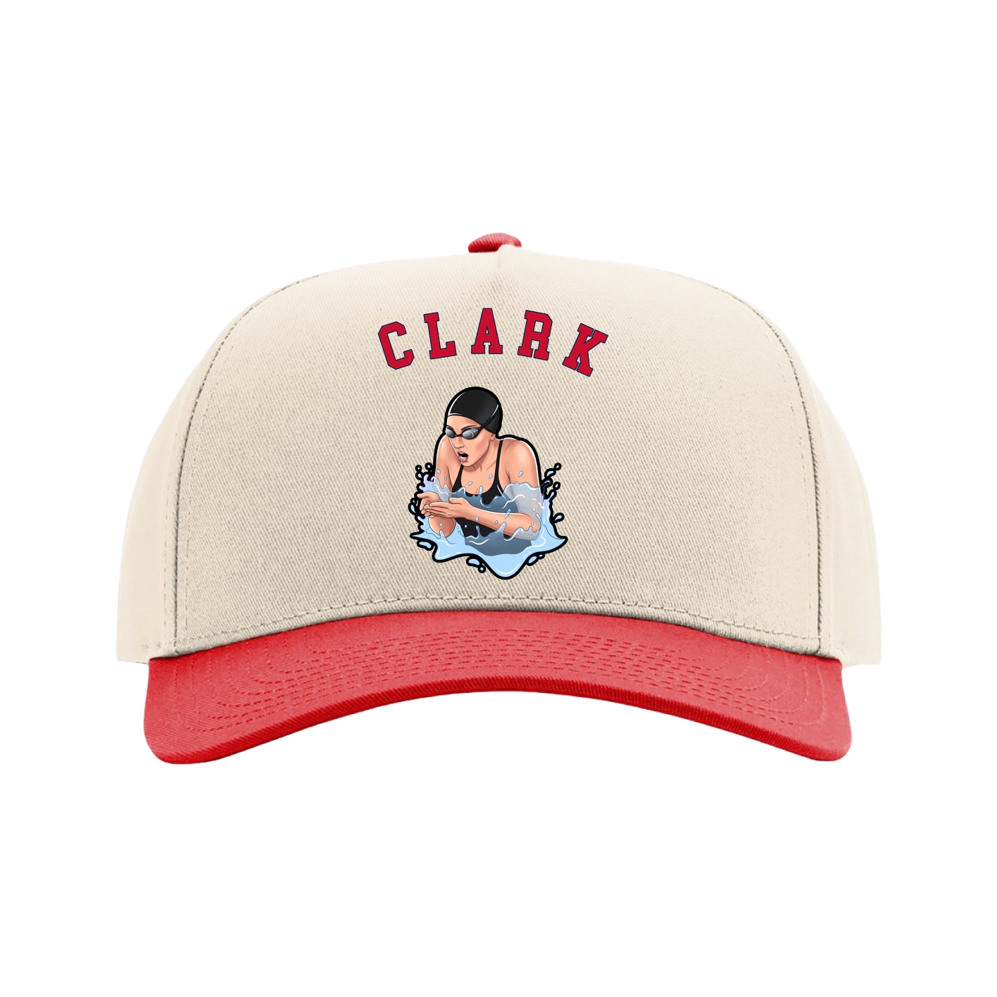 Full Fabric Five-Panel Champ Cap — Shirsey Arch in Cream/Red