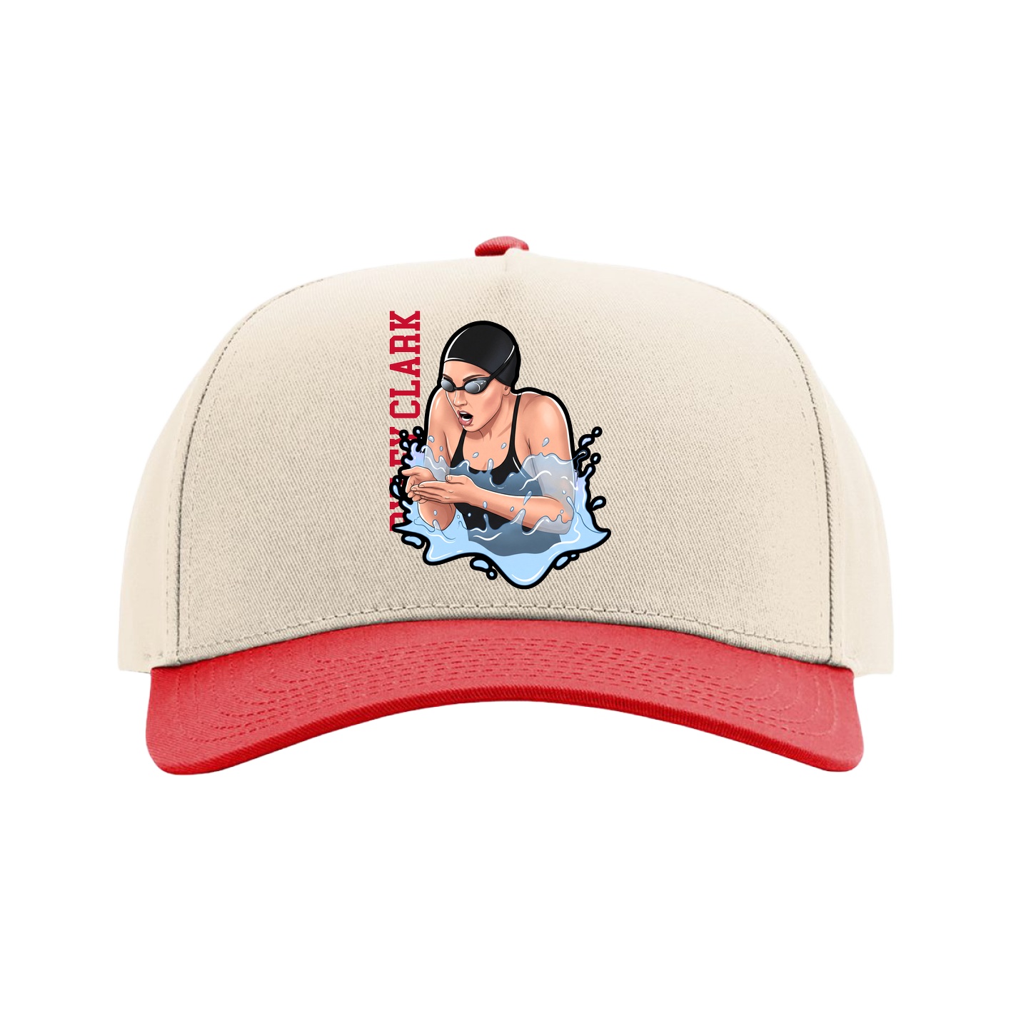 Full Fabric Five-Panel Champ Cap — Name Vertical in Cream/Red