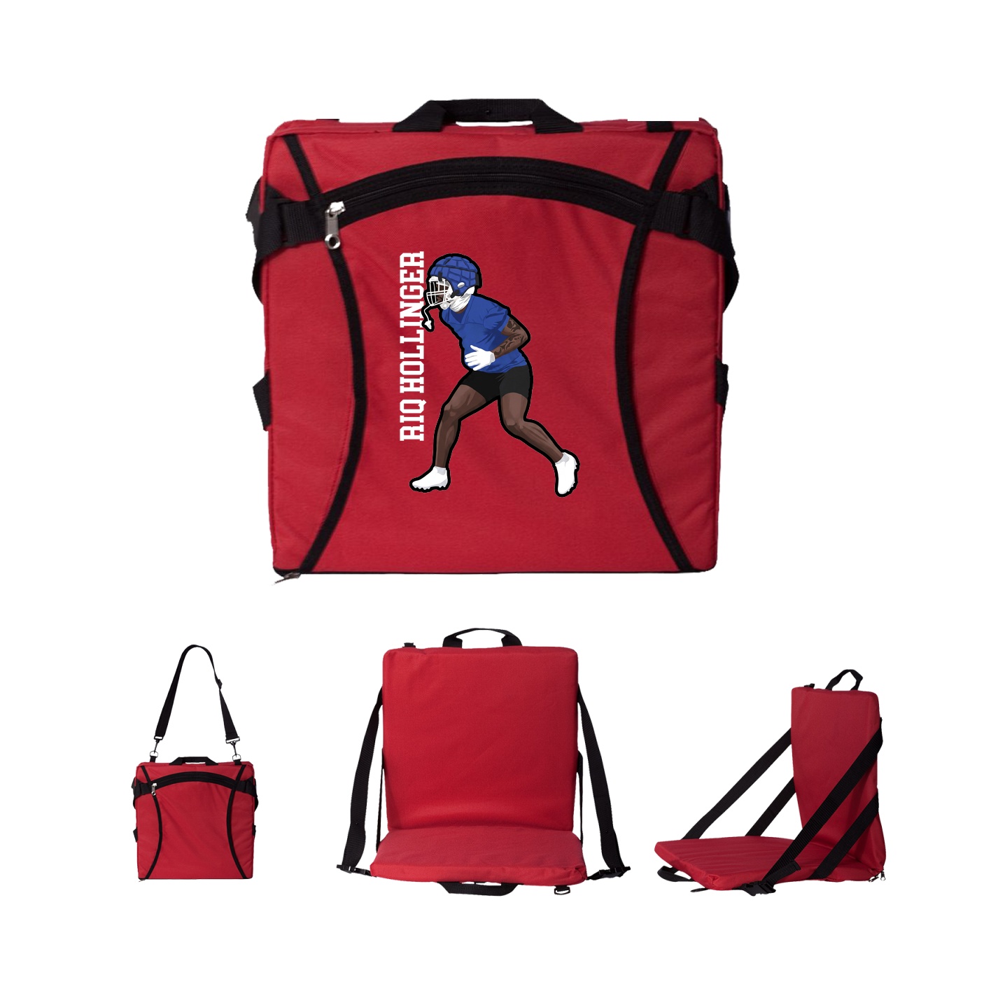 Folding Stadium Seat — Name Vertical in Red