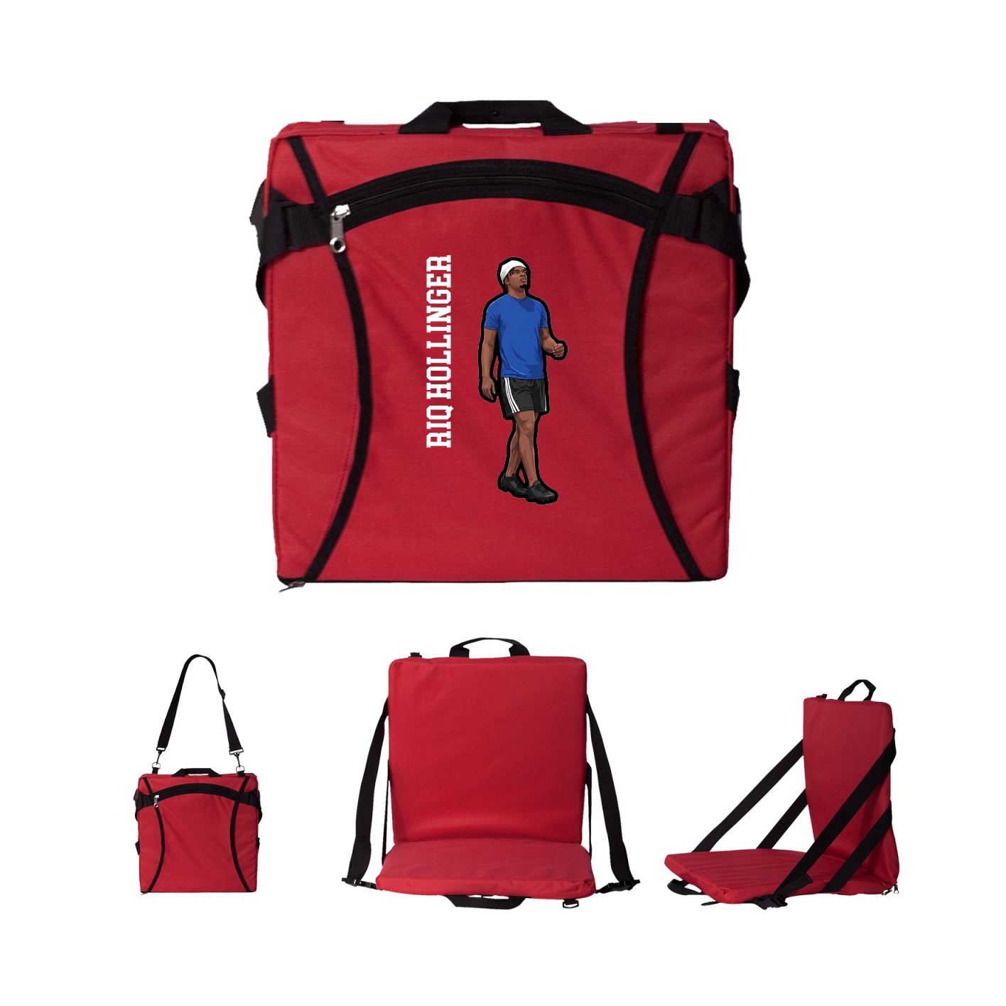 Folding Stadium Seat — Name Vertical in Red