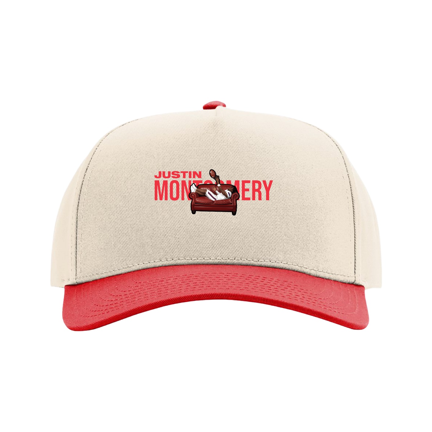Full Fabric Five-Panel Champ Cap — Player Name in Cream/Red