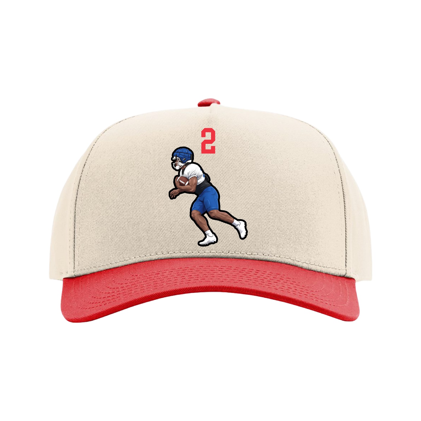 Full Fabric Five-Panel Champ Cap — Number Top in Cream/Red