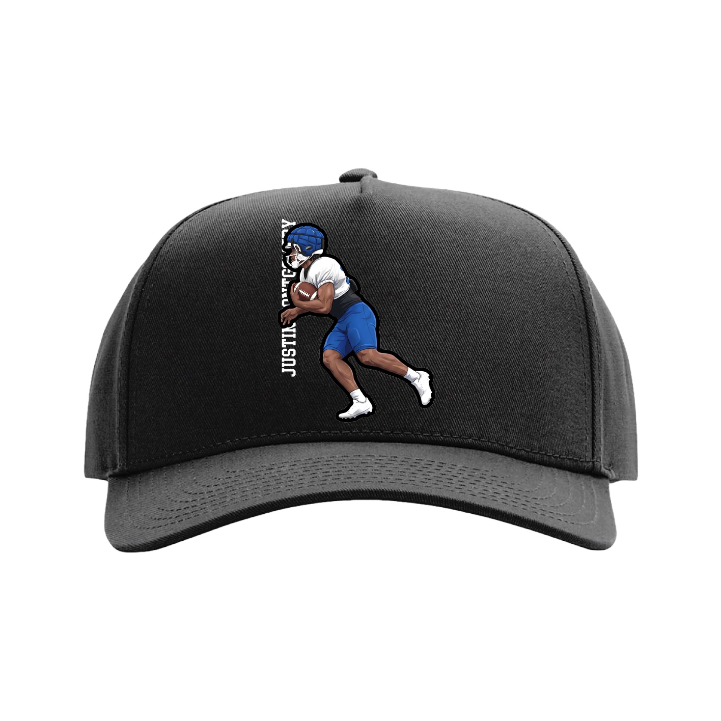 Full Fabric Five-Panel Champ Cap — Name Vertical in Black