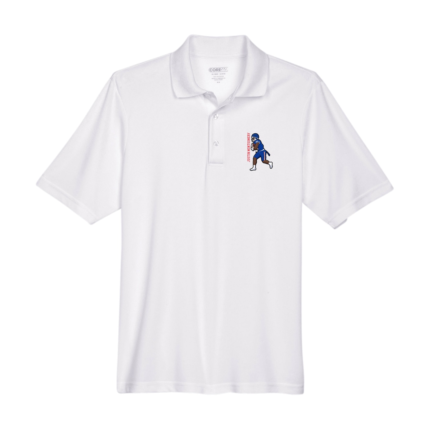 Performance Polo — Name Vertical in White