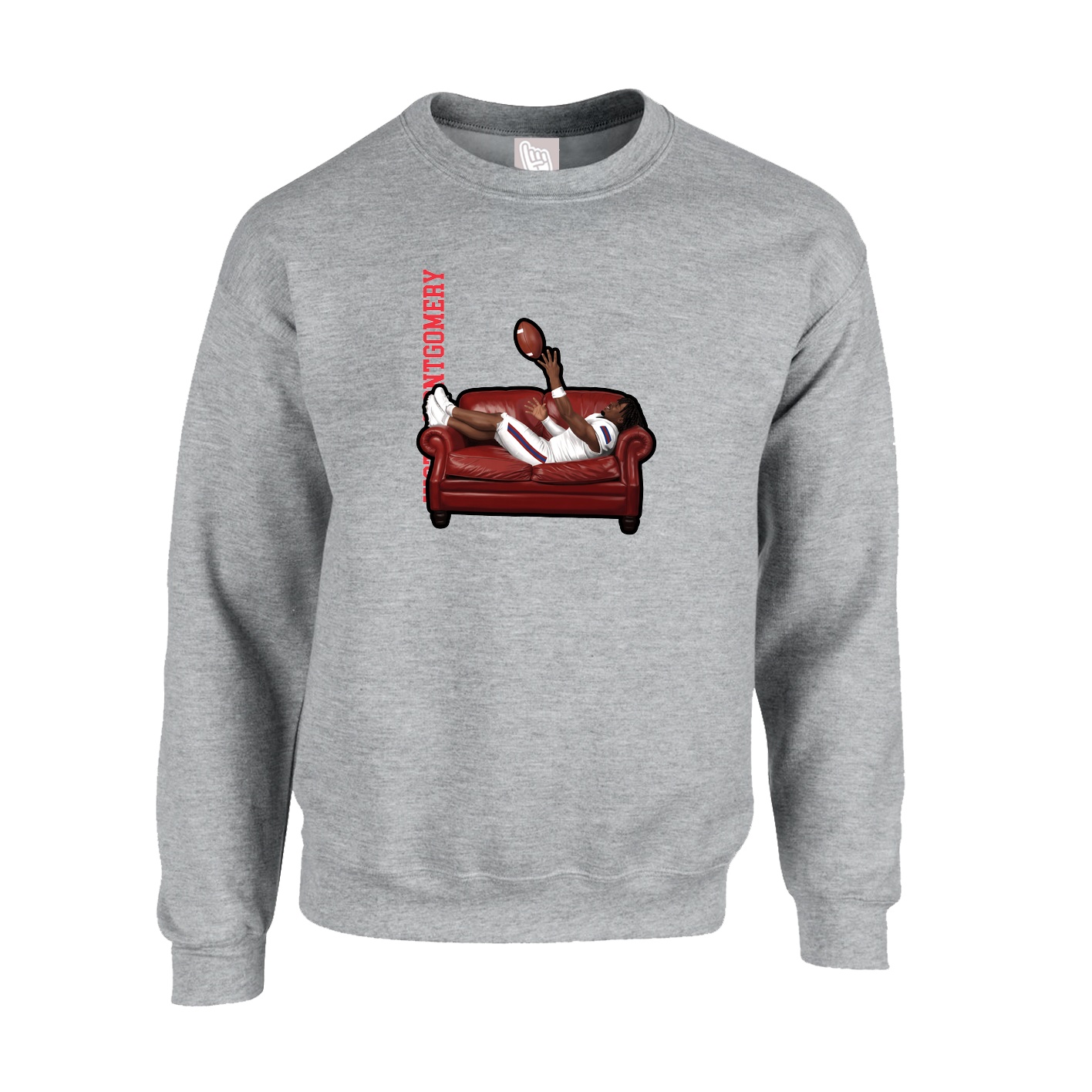 Fleece Crew — Name Vertical in Grey