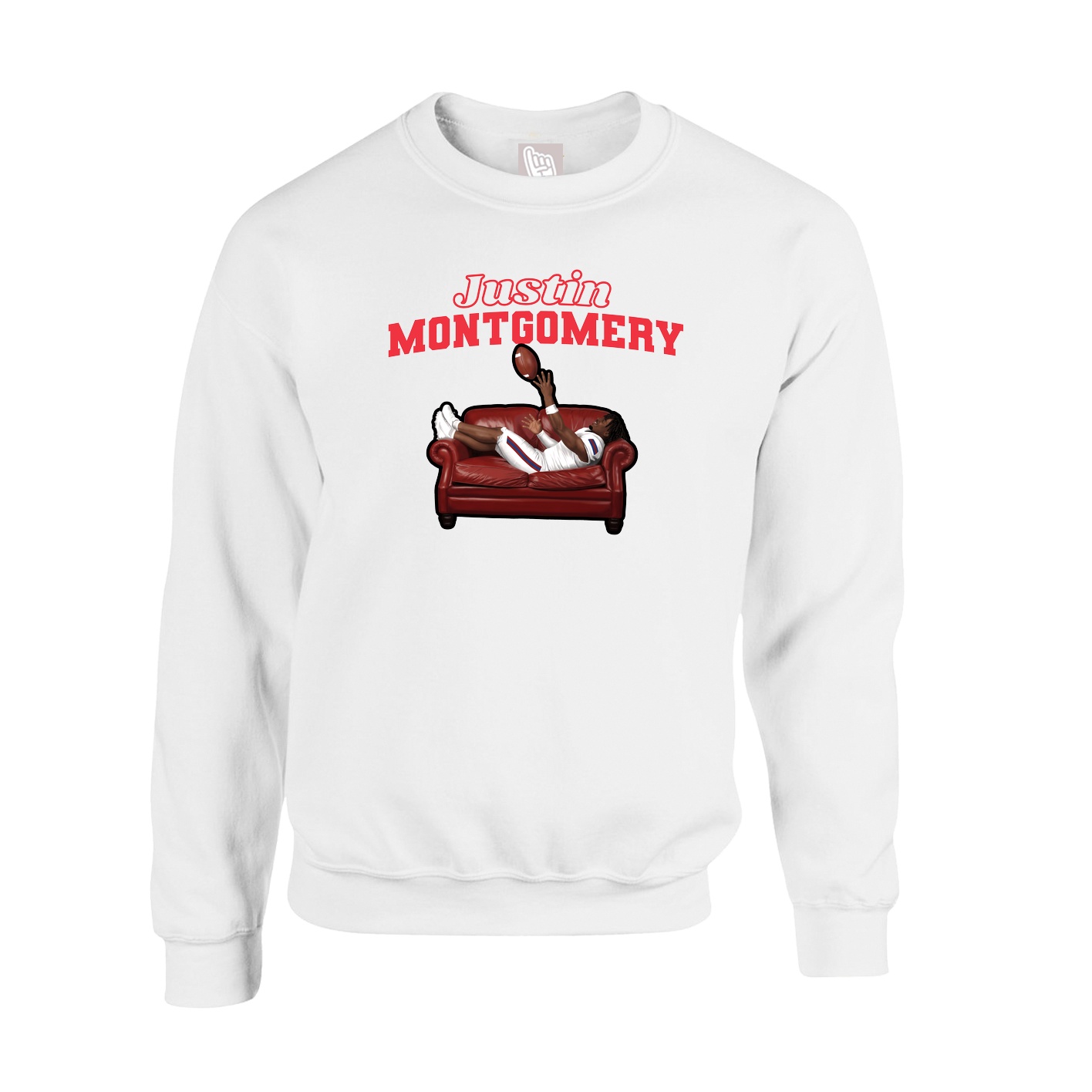 Fleece Crew — Name Arch in White
