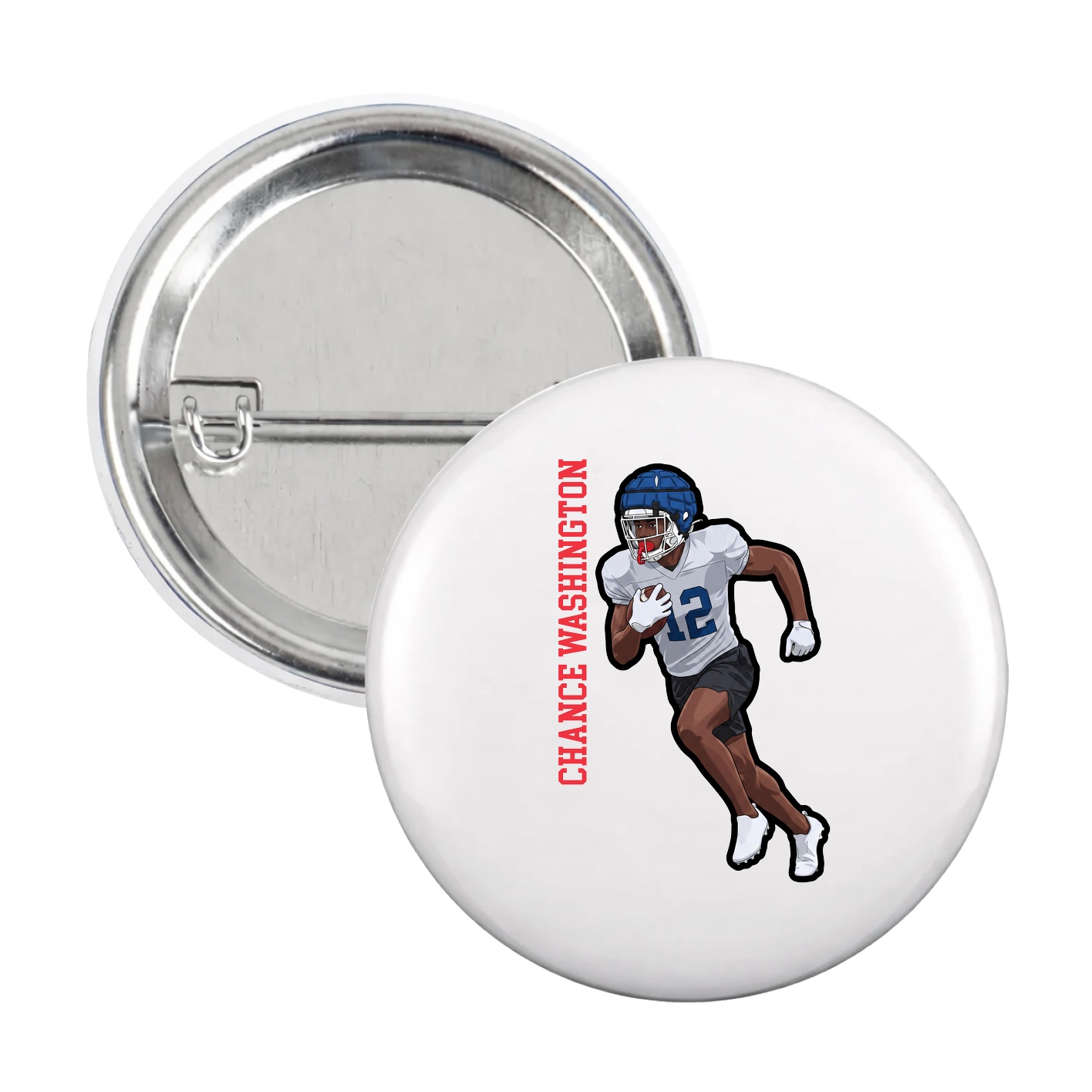 Game Day Button — Name Vertical in White