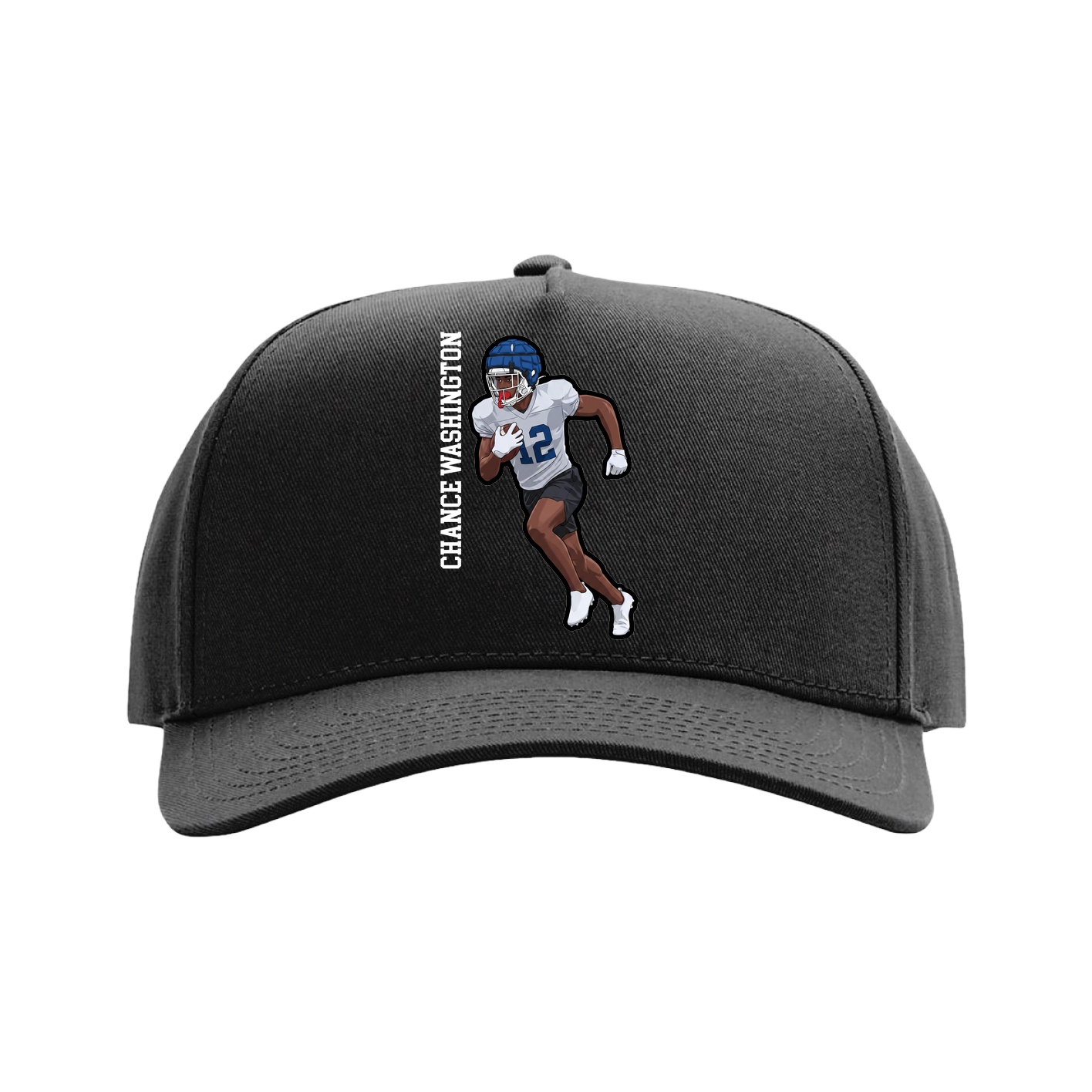 Full Fabric Five-Panel Champ Cap — Name Vertical in Black