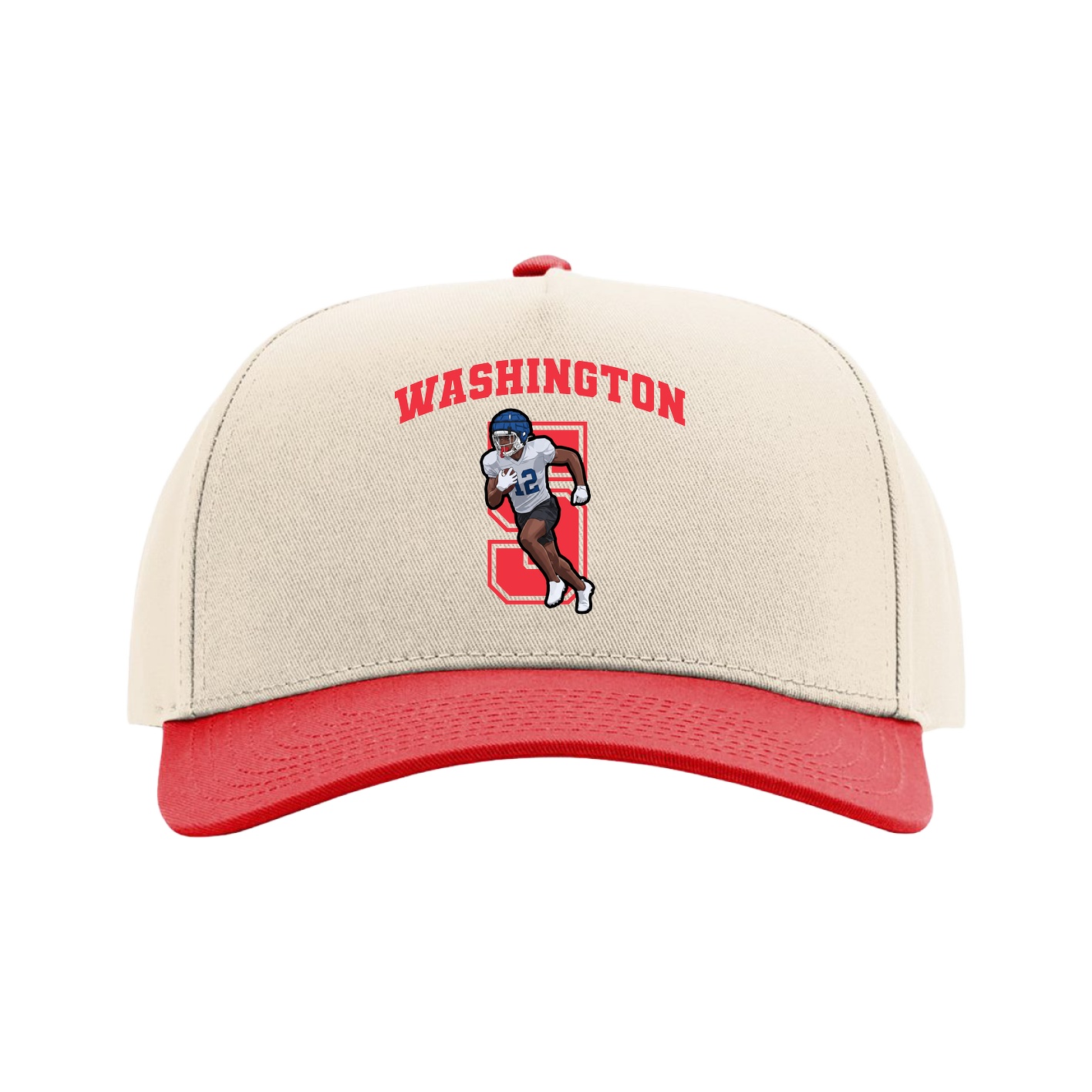 Full Fabric Five-Panel Champ Cap — Number in Cream/Red