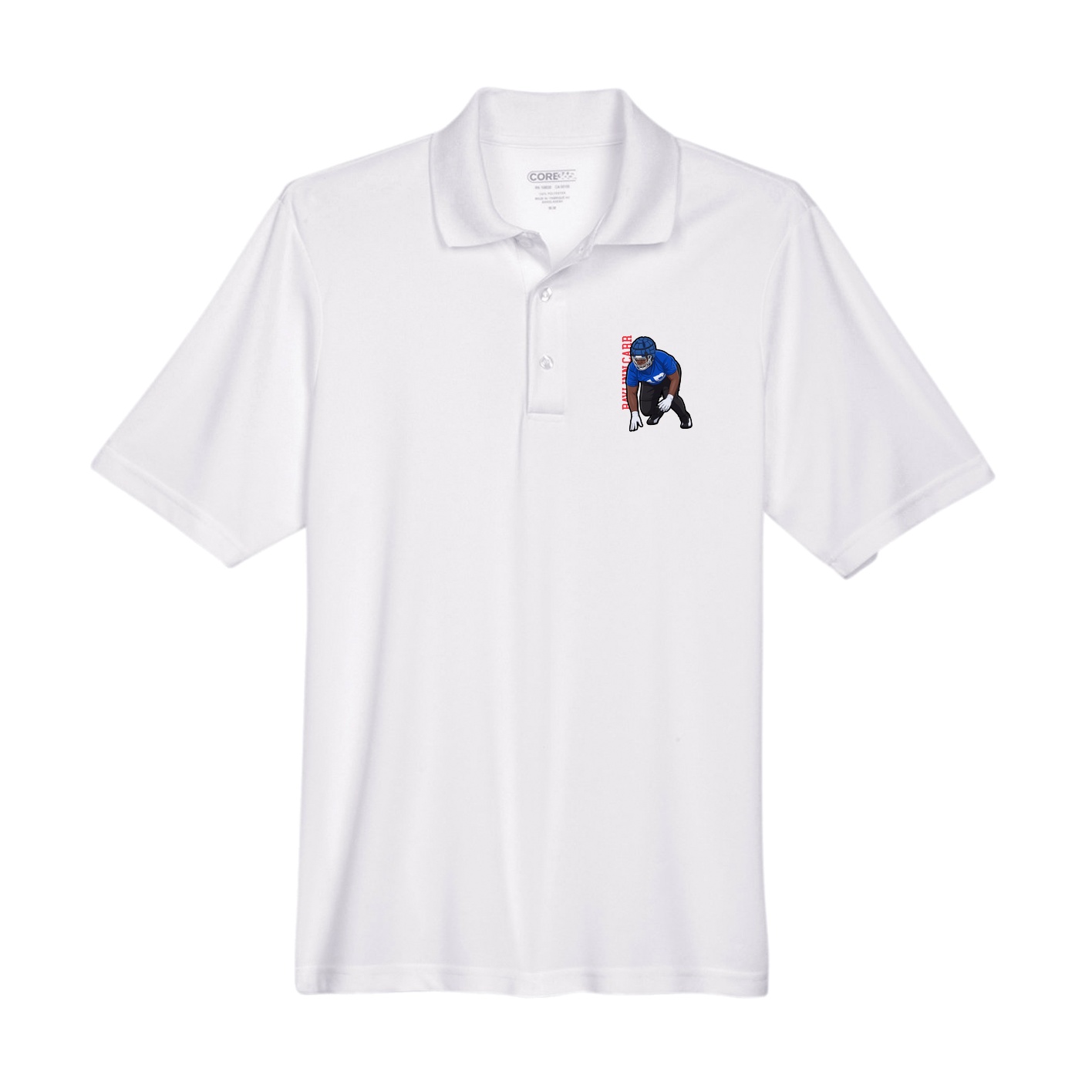 Performance Polo — Name Vertical in White