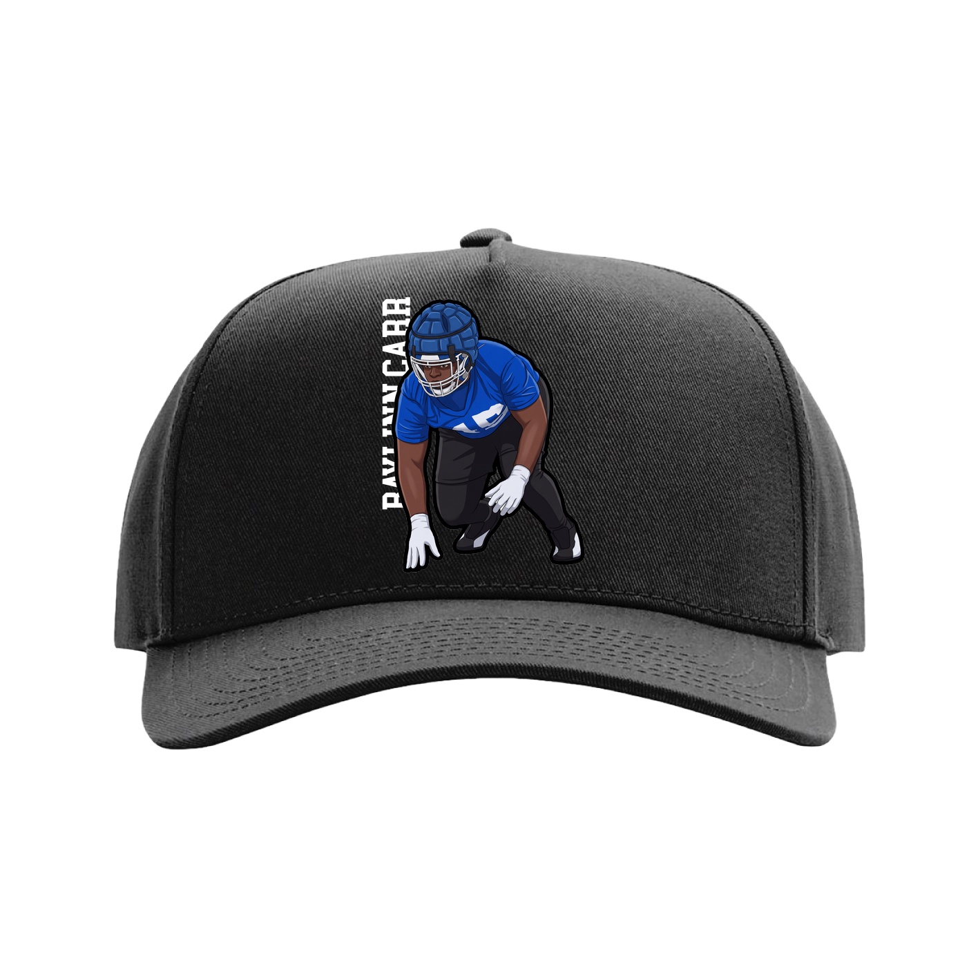 Full Fabric Five-Panel Champ Cap — Name Vertical in Black