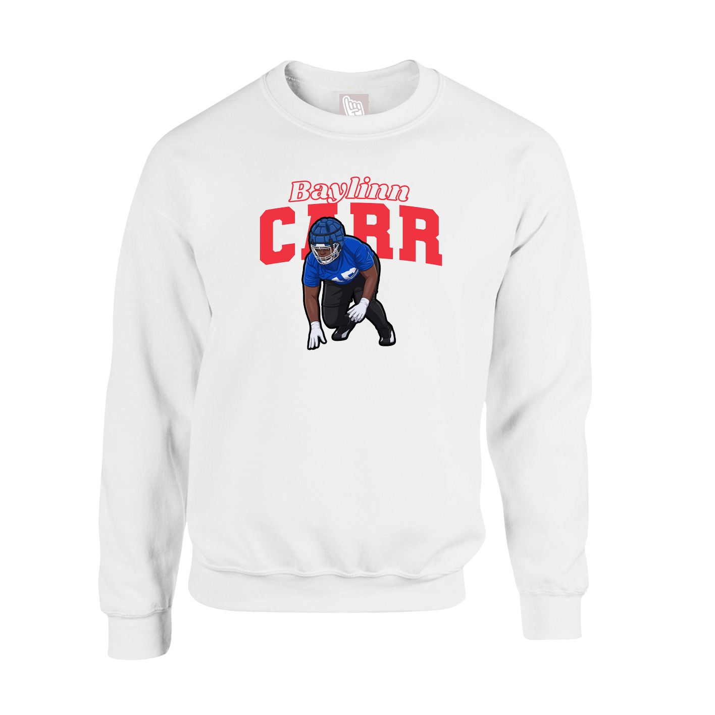Fleece Crew — Name Arch in White