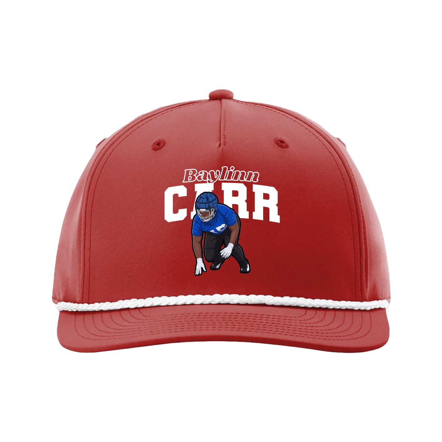 Five-Panel Classic Rope Cap — Name Arch in Red