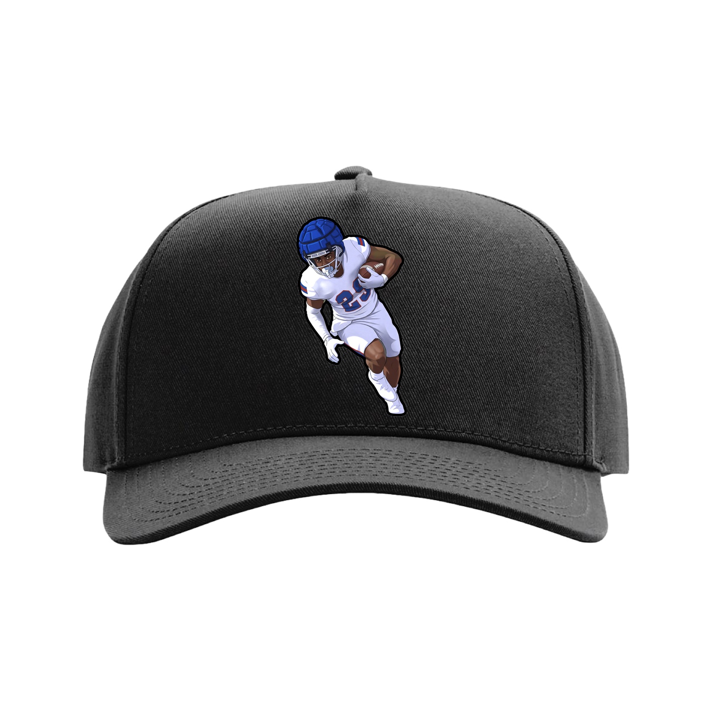 Full Fabric Five-Panel Champ Cap — Name Vertical in Black