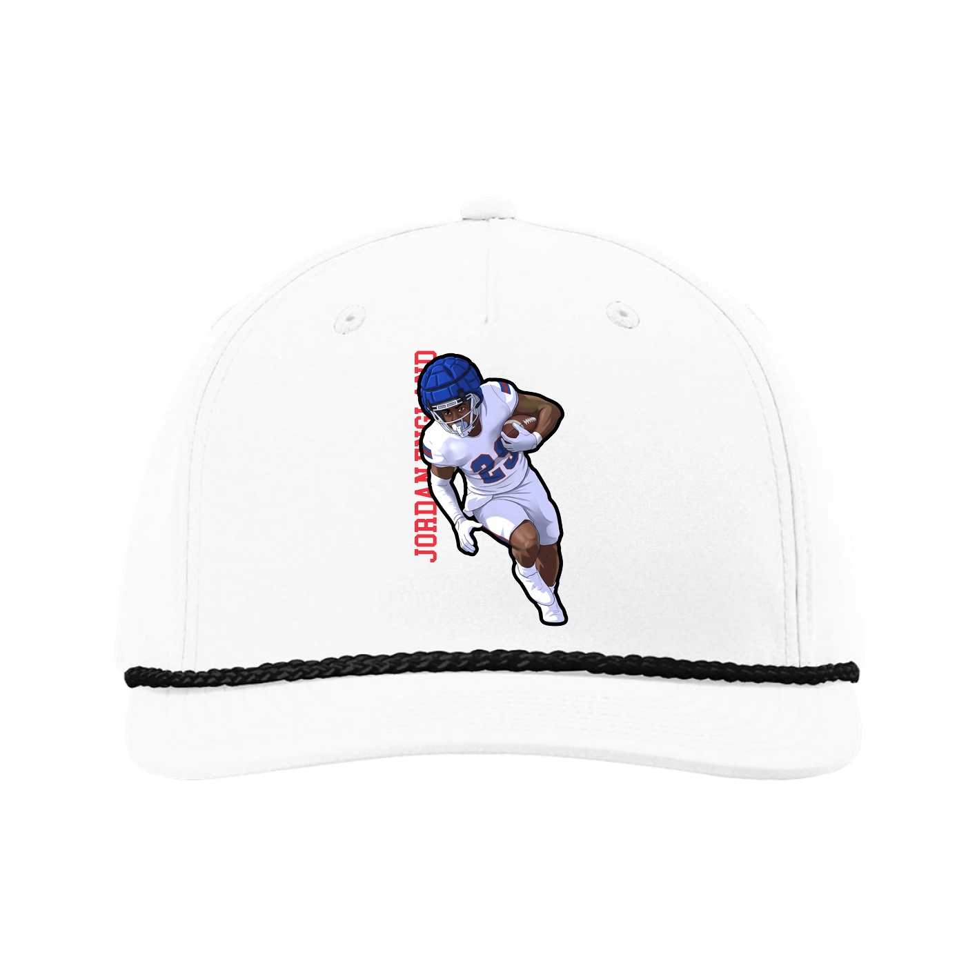 Five-Panel Classic Rope Cap — Name Vertical in White